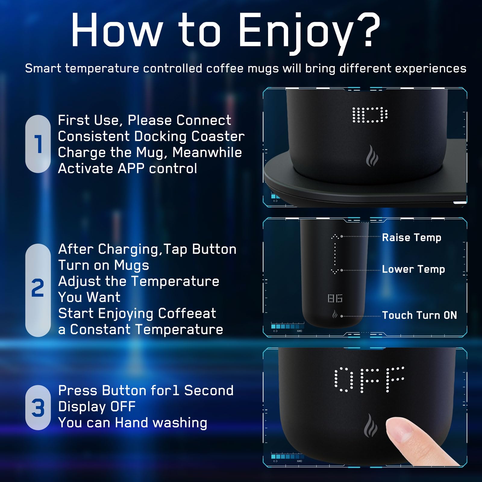 Smart Self-Heating Travel Coffee Mug - 12oz App-Controlled Temperature Control with LED Display | Keeps Coffee Hot for 4-10 Hours | Wireless Charger Base Included | Perfect for Office, Commuting & Outdoor Use | Iron Black