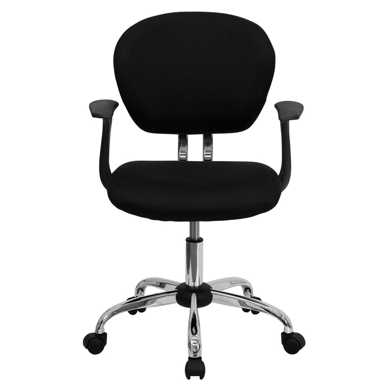 FLASH Beverly Mid Back Black Mesh Office Chair with Padded Seat, Swivel & Adjustable Height, Chrome Base & Arms - Ergonomic Desk Chair for Home & Office Workspace
