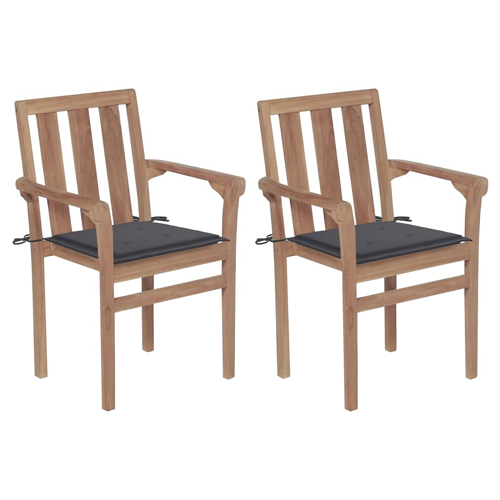 2-Piece Outdoor Patio Chairs Set with Anthracite Cushions - Solid Teak Wood Dining Chairs for Porch, Garden, Balcony, Pool & Backyard - Perfect for Relaxing, Entertaining & Outdoor Dining