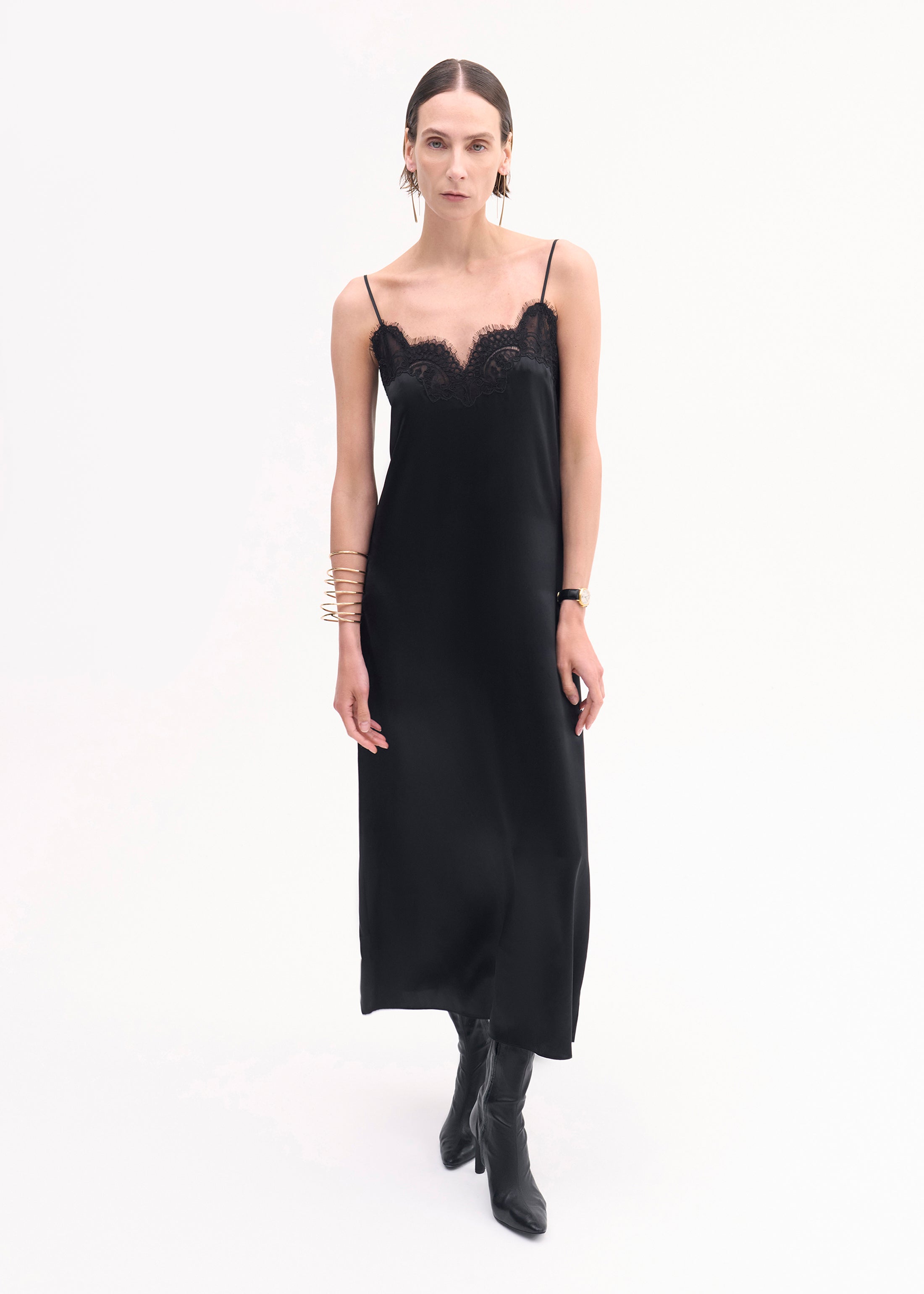 Elegant Black Silk Lace Slip Dress for Women - Perfect for Evening Parties, Date Nights & Special Occasions