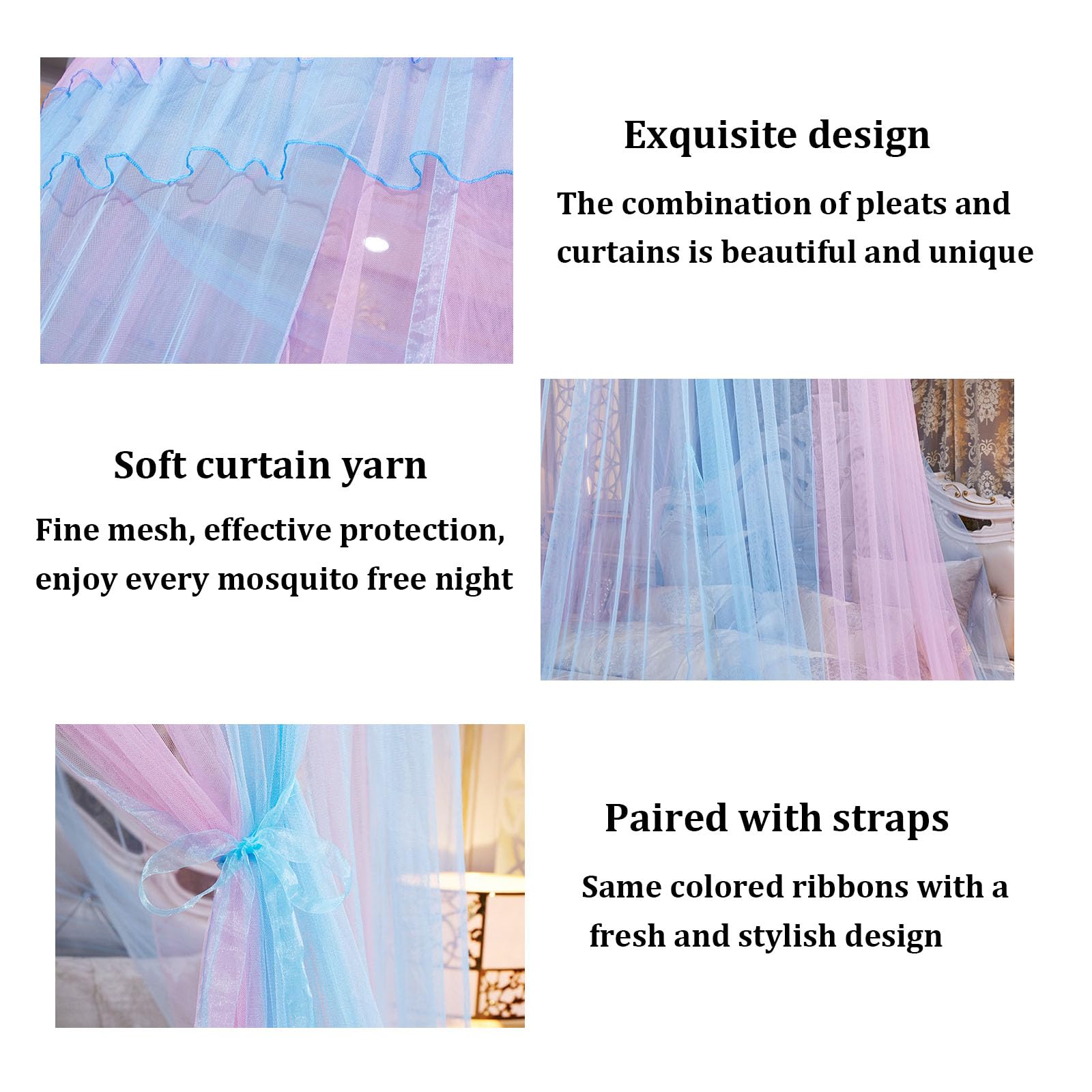 Blackout Bed Canopy Curtains with Mosquito Net - Gray Jade 71 Inch, Easy Install Suspended Dome Bed Drapes for Bedroom Decor & Privacy - Perfect for Nursery, Dorm, or Master Suite
