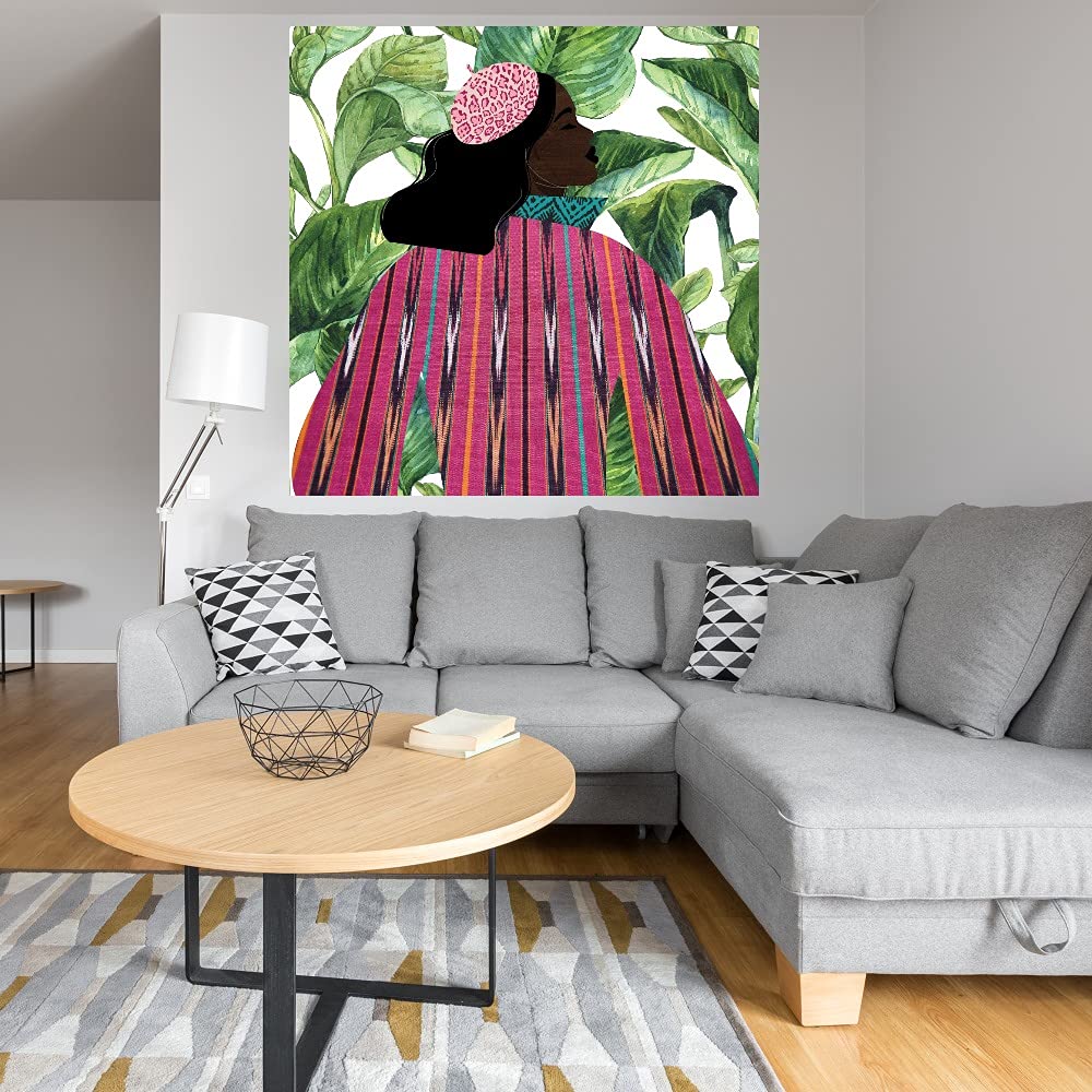 Girlie Girl Palm Fine Art Canvas Wall Decor by Nikki Chu - 22x22 Inch Ready to Hang Painting for Living Room, Bedroom, Bathroom, Kitchen, Office, Bar & Dining Room - Tropical Boho Home Decor & Gift Idea