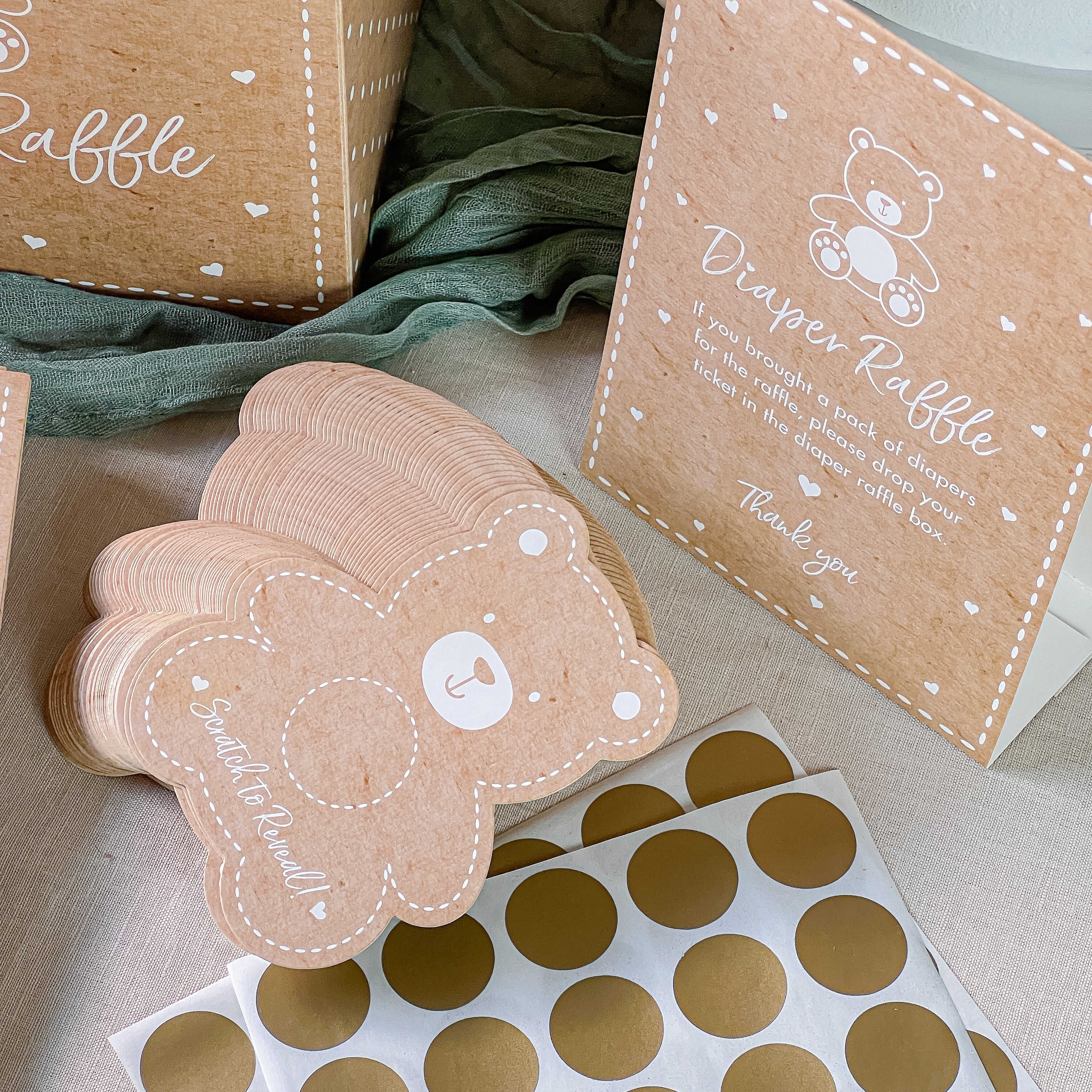 Premium Kraft Bear Diaper Raffle & Scratch Off Game Set - Fun Baby Shower Party Game for Gender Reveal & Newborn Celebrations
