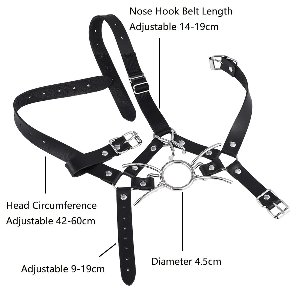 Adjustable Metal Open Mouth Gag with Nose Hook - BDSM Bondage Restraint for Men & Women - Fetish Head Harness for Couples Roleplay, Flirting & Erotic Play - Perfect for Dominance, Submission & Sensory Deprivation Scenes
