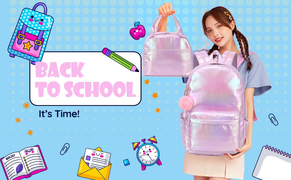 **Girls Backpack for School - 16 Inch Laptop Backpack with Lunch Box for Teens & Elementary Students - Durable Bookbag for Middle School, College & Travel**    *(Perfect for Daily School Use, Study Trips, and Outdoor Adventures!)*