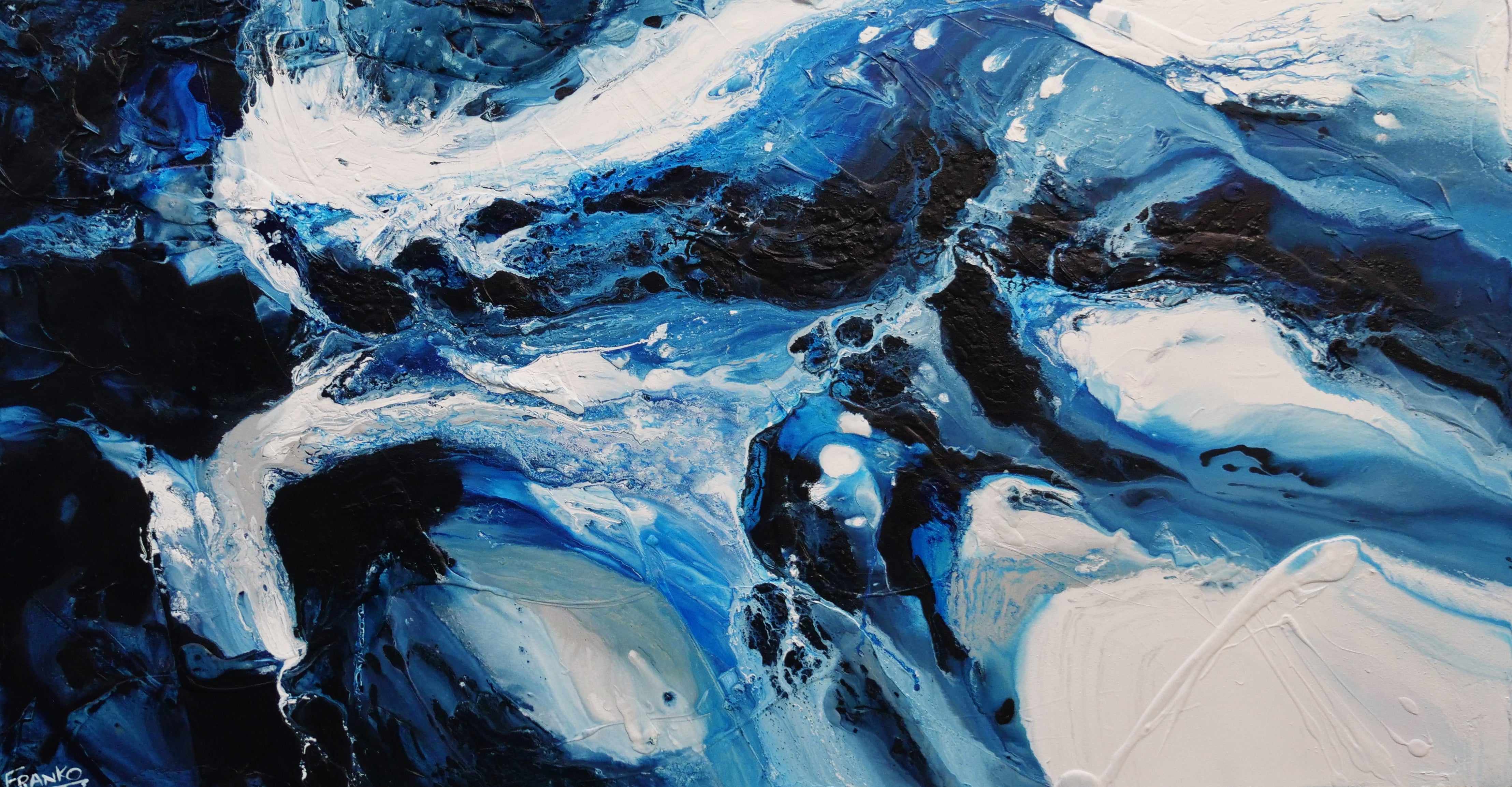Hamptons Rush 190cm x 100cm Blue White Textured Abstract Canvas Art - Perfect for Living Room, Bedroom or Office Wall Decor