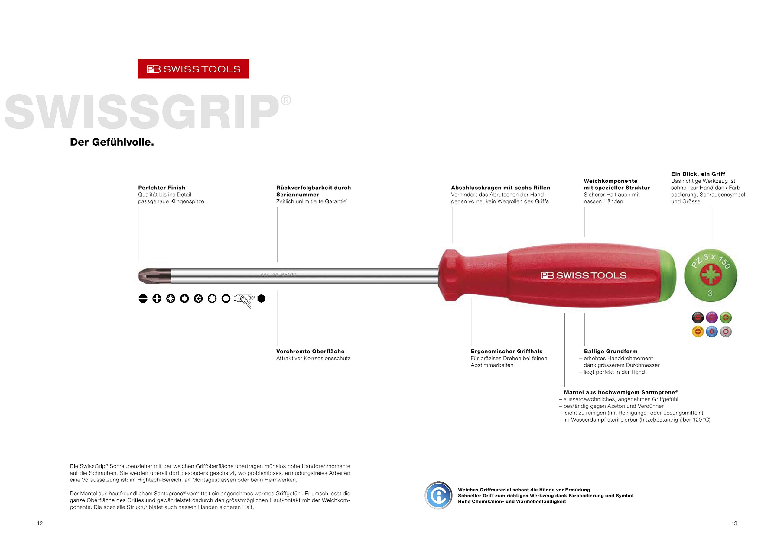PB Swiss Tools SwissGrip Screwdriver Set with Wall Rack - Torx Screwdriver Set T8 to T25 for Electronics, Automotive & DIY Projects