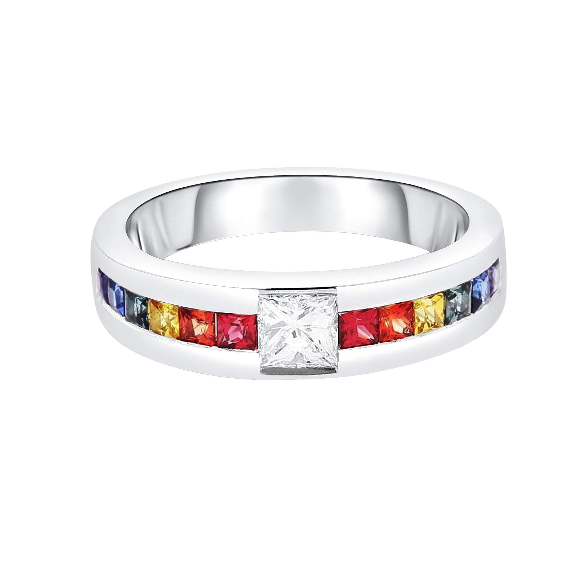 Equalli LGBT Rainbow Pride Rings - Sterling Silver Sapphire Gay & Lesbian Wedding Bands for Couples - Perfect for Pride Month, LGBTQ+ Events & Anniversary Gifts