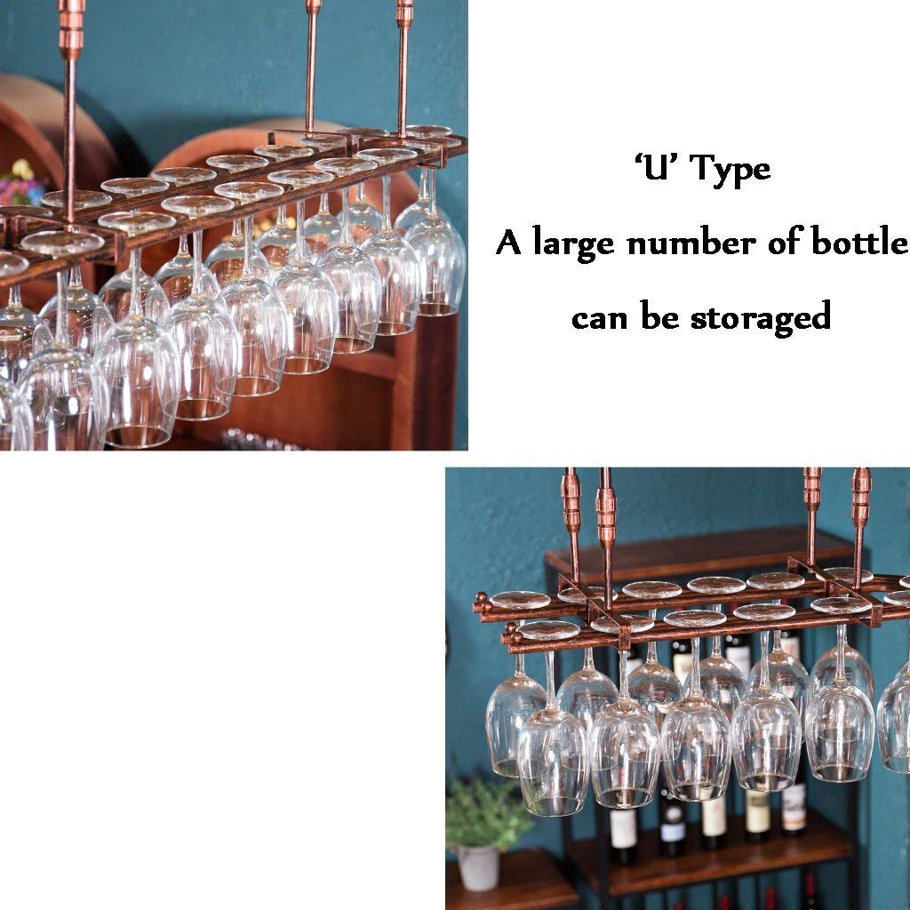 U-Shaped Wrought Iron Wine Rack Organizer - Hanging Wine Glass Holder & Coffee Cup Stand for Bar, Kitchen, or Dining Room Display - Creative Upside Down Goblet Storage Shelf for Stylish Home Decor