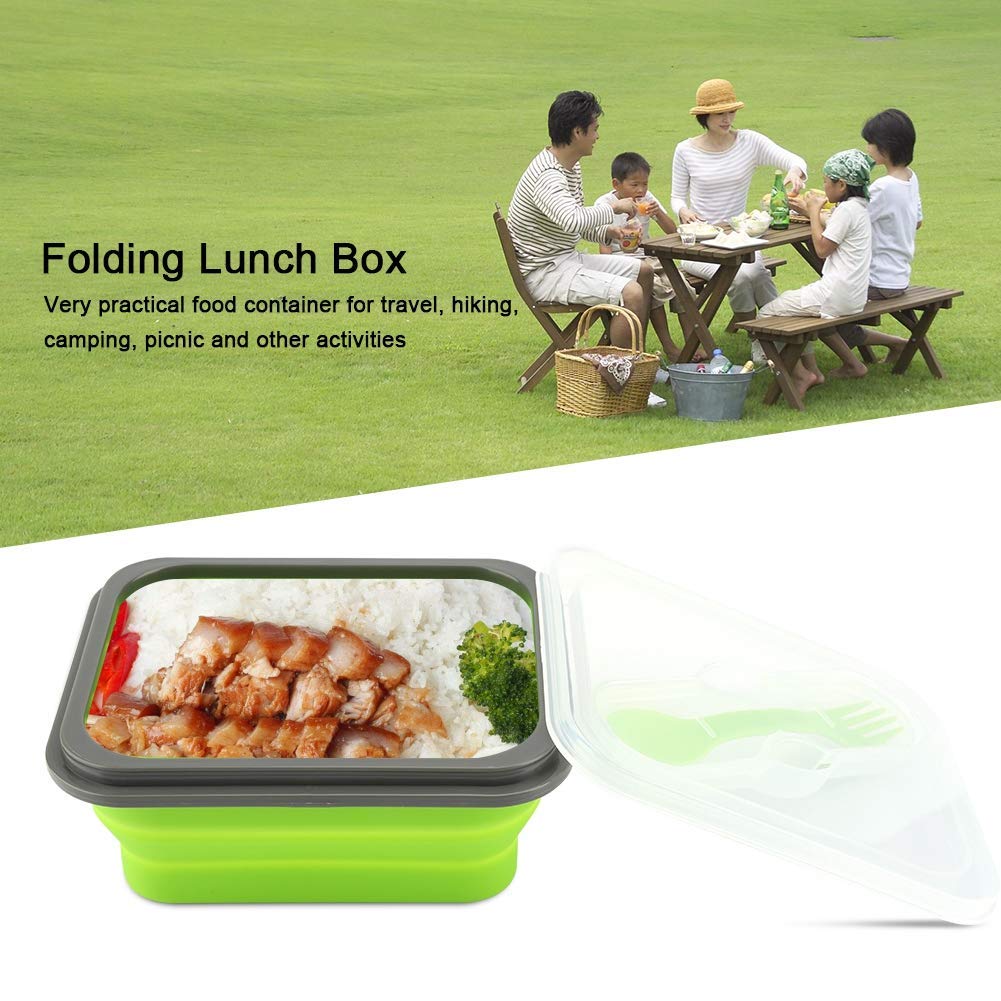 Aramox 600ml Collapsible Silicone Lunch Box - Portable, Microwave Safe, Leak-Proof Food Storage Container for School, Office & Travel (Green)