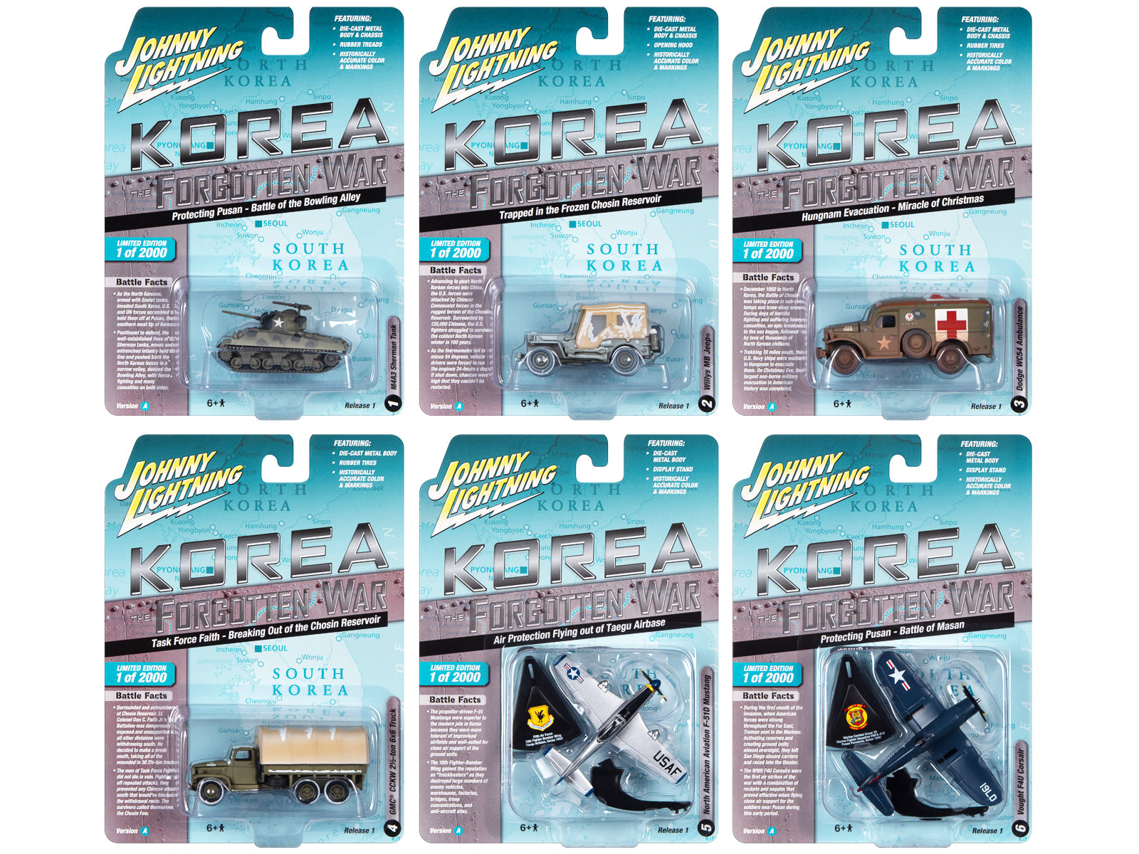 Johnny Lightning 2023 Limited Edition Korea: The Forgotten War Military Diecast Model Set - 6-Piece Collector's Series (1:2000 Worldwide) for Display & Historical Enthusiasts