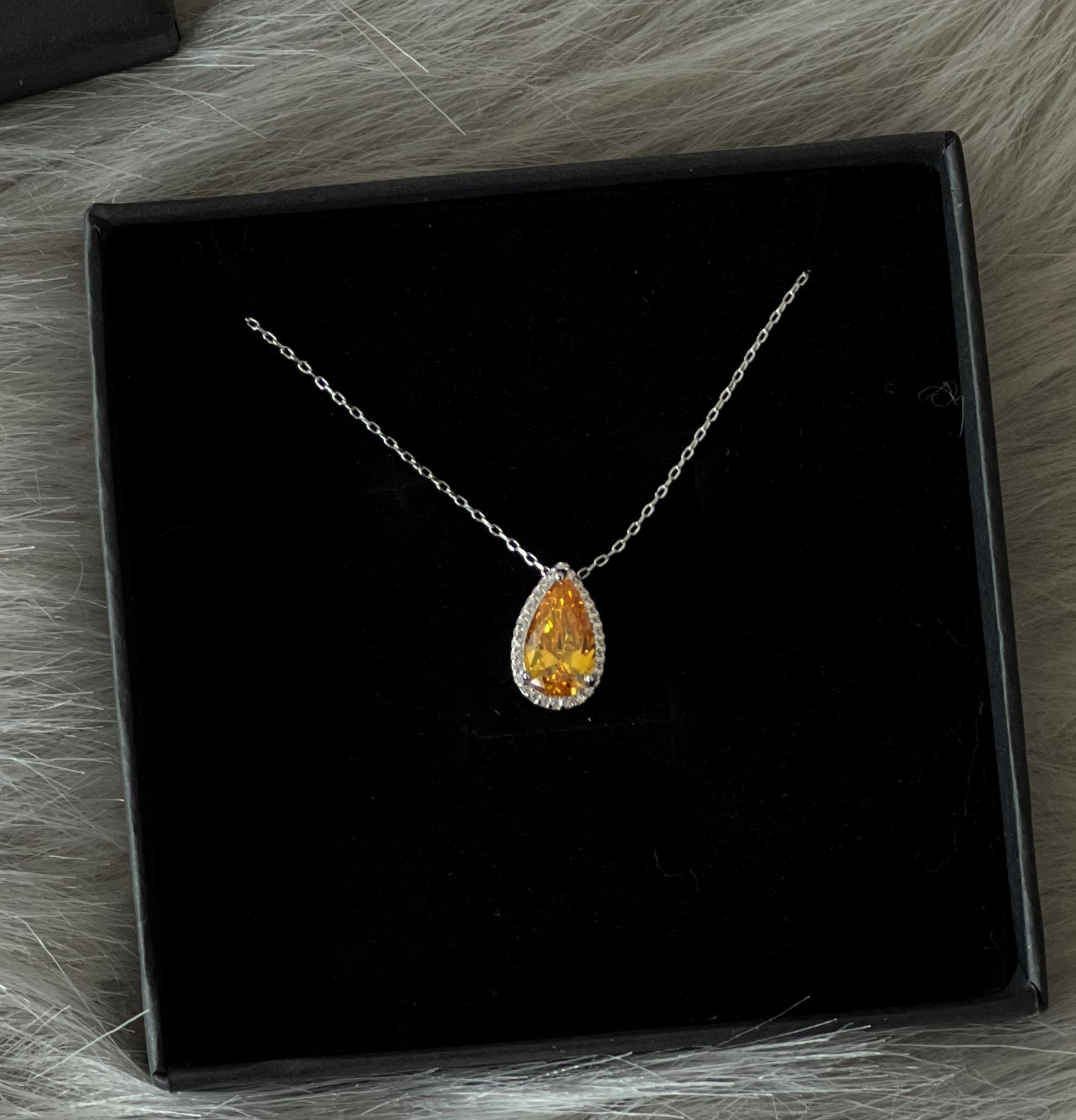 925 Sterling Silver Teardrop Citrine Pendant Necklace for Women - Cubic Zirconia Accent, Elegant Dainty Jewelry Gift for Birthday, Anniversary & Everyday Wear