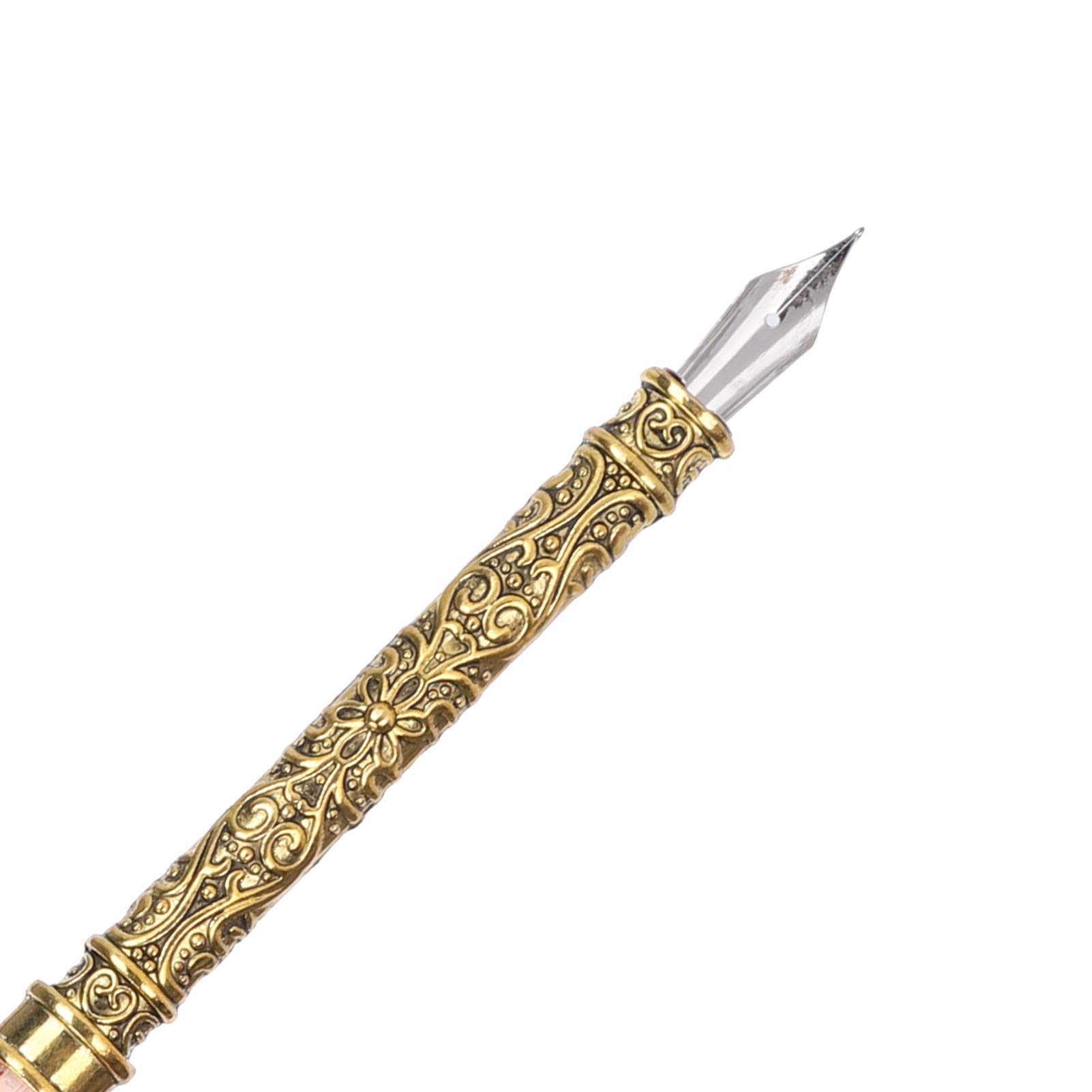 Vintage Feather Pen Set - Retro Calligraphy Dip Quill Pen with 5 Extra Nibs, Seal Stamp, Wax Melting Spoon, Pen Holder & Empty Ink Bottle (Pink) | Perfect for Wedding Invitations, Scrapbooking & Vintage Letter Writing