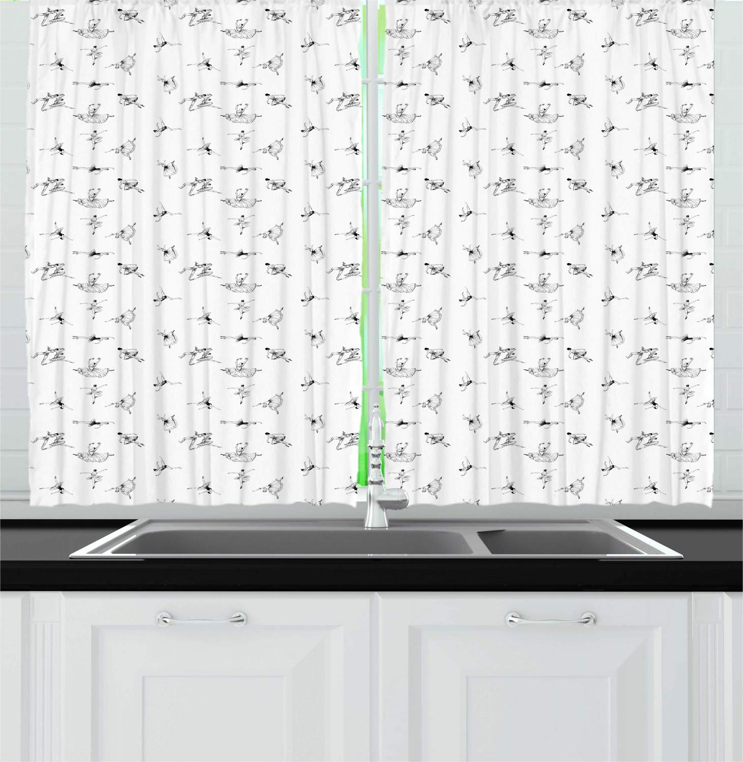Ambesonne Classical Kitchen Curtains - Ballet Dancers Motif Window Drapes, 2 Panel Set, 55