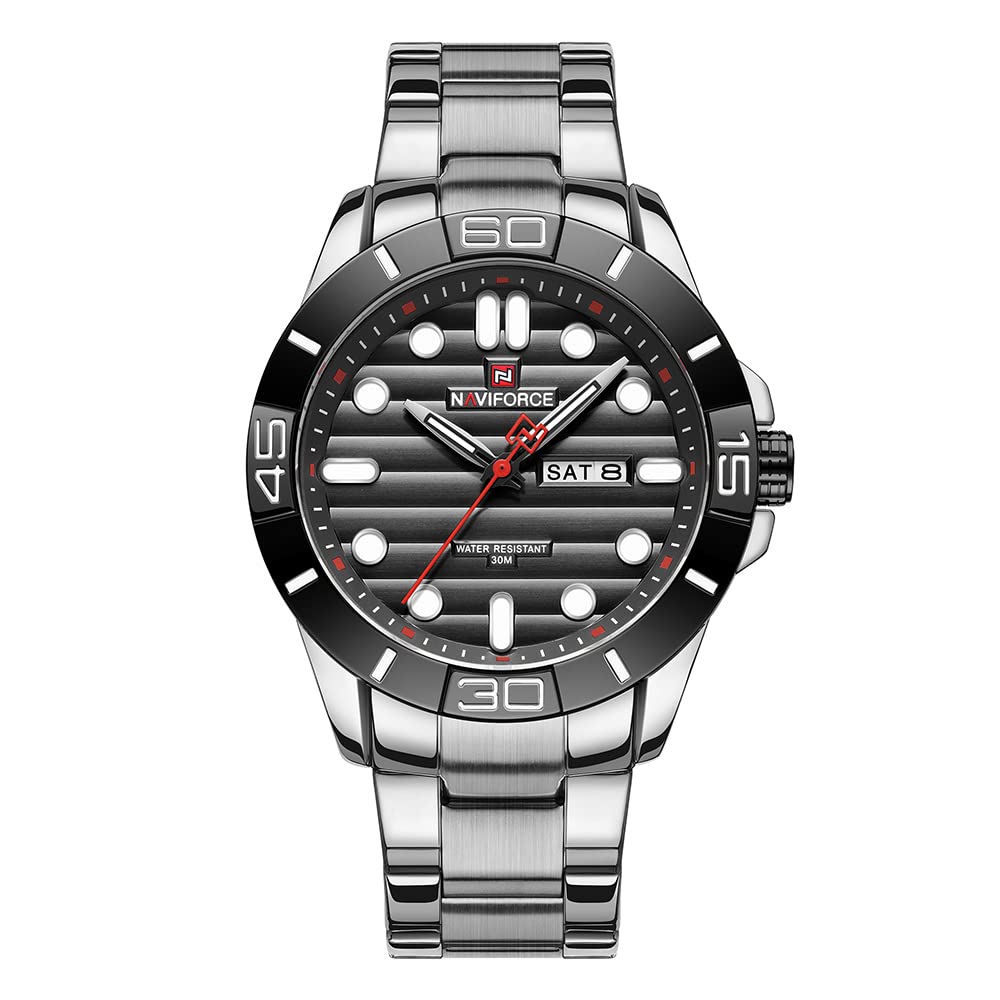 NAVIFORCE Men's Stainless Steel Analog Quartz Watch - Waterproof, Date Display, Casual Wristwatch for Business, Outdoor & Everyday Wear