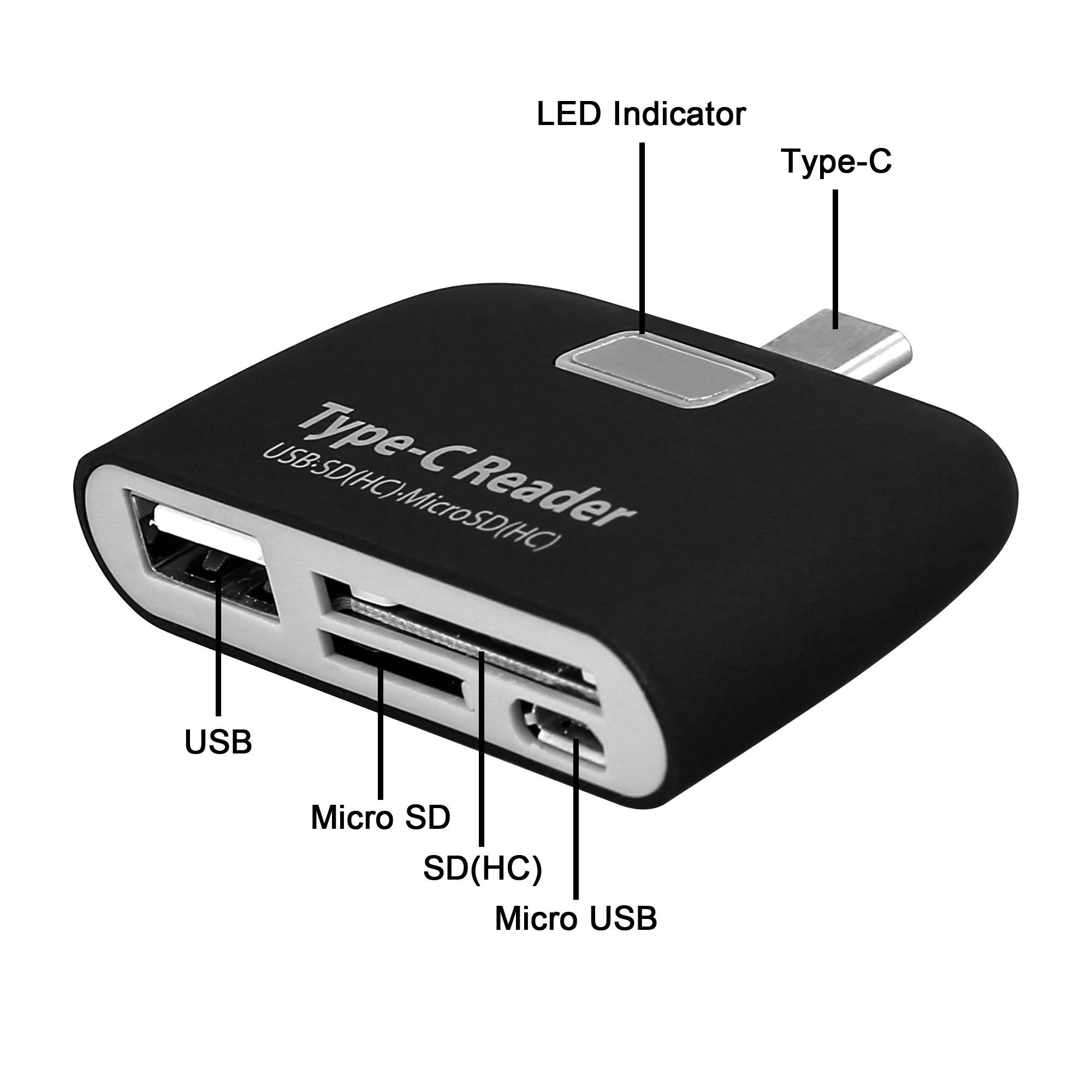 Universal USB-C Card Reader for Nintendo Switch, Smartphone, Android - SD, Micro SD, USB Adapter (Black) - Perfect for Gaming, Travel & Data Transfer