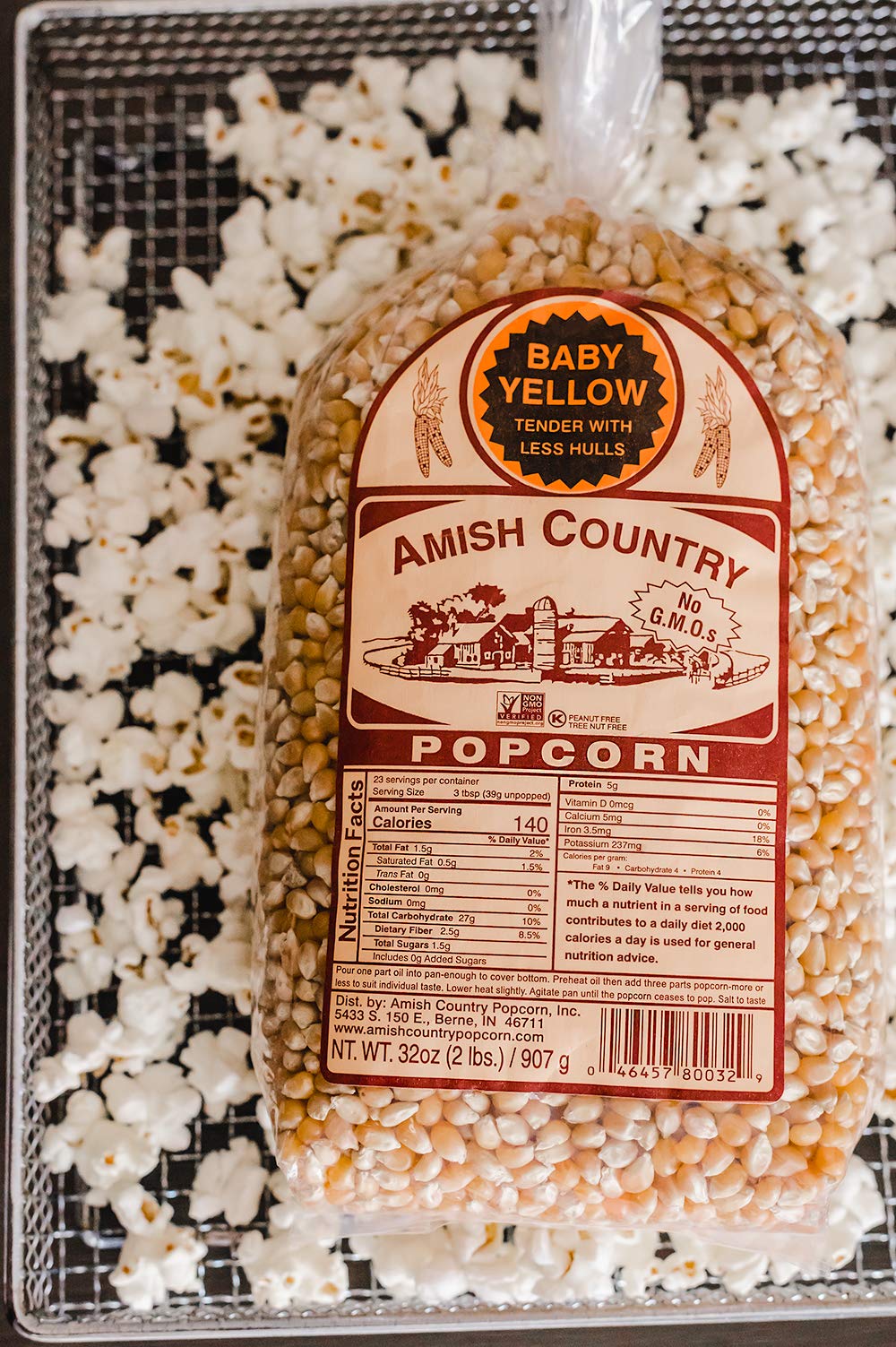 Amish Non-GMO Baby Yellow Popcorn Kernels - 2lb Bag for Healthy Snacking