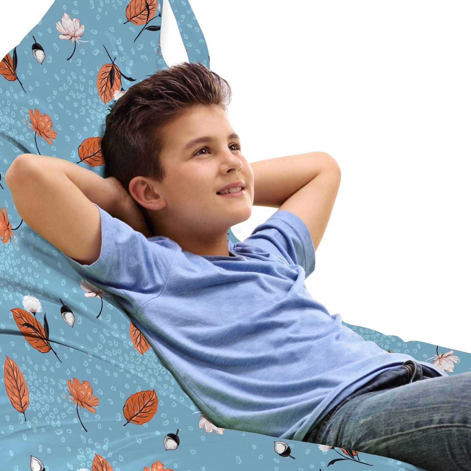 Ambesonne Autumn Lounger Chair Bag - Large Capacity Storage with Handle, Fall Foliage & Pine Nut Design, Hand-Drawn Floral Elements, Pale Sky Blue & Salmon | Perfect for Outdoor Picnics, Beach Trips, and Seasonal Decorations