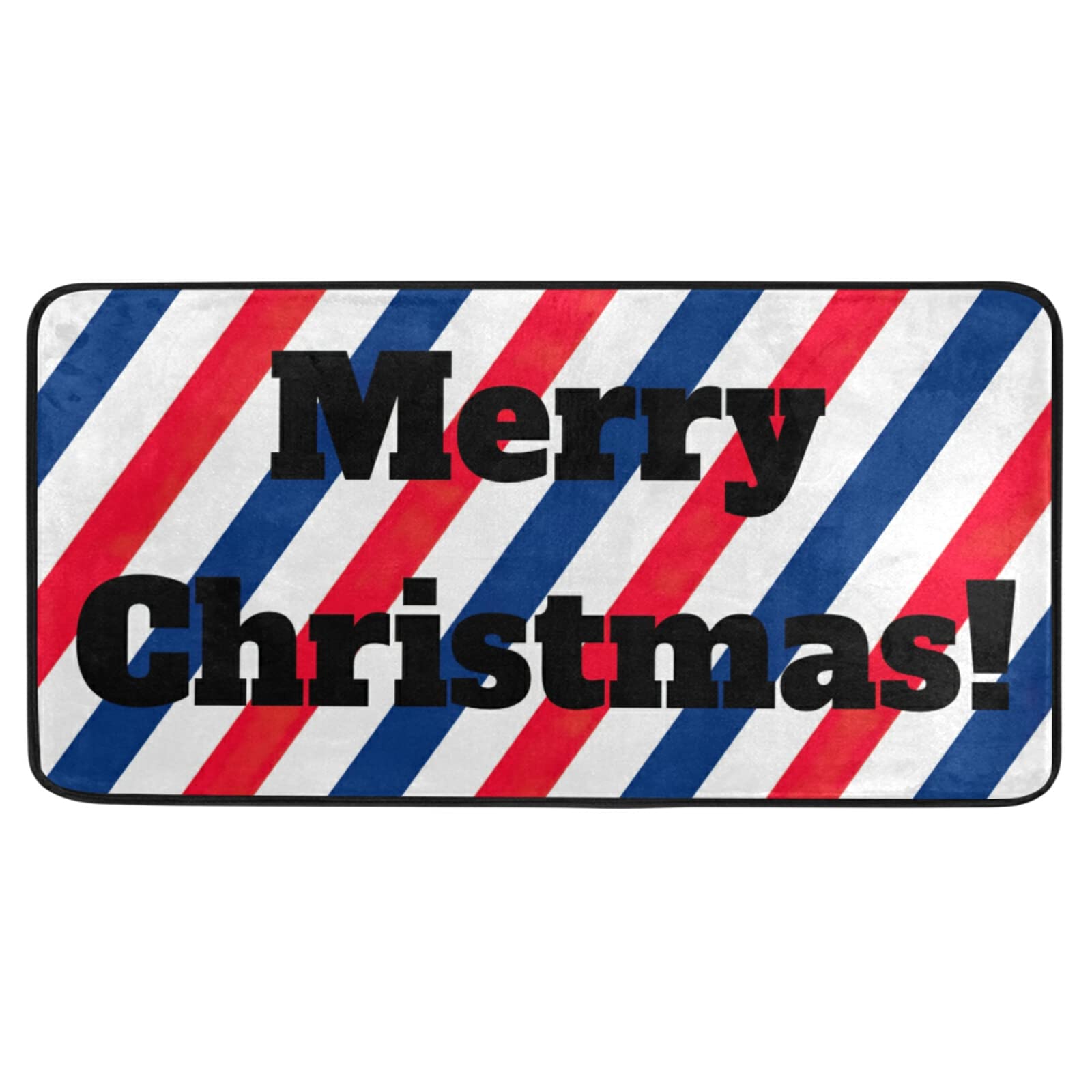 Non-Slip Christmas Kitchen Floor Mat - Red & Blue Stripes Absorbent Bath Rug (39x20 Inches) - Perfect for Bathroom, Hallway, Entryway, Living Room & Bedroom - Great for Holiday Decor & Comfortable Standing