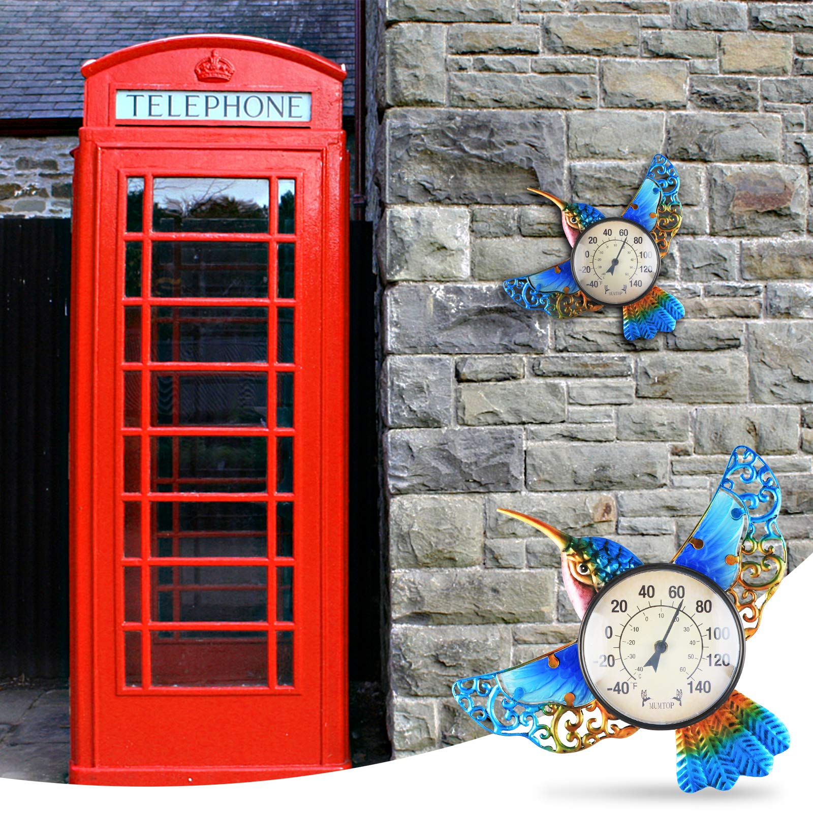 Accurate Indoor Outdoor Thermometer Hygrometer - Wall Mounted Weather Thermometer for Patio, Garden, Home - No Battery Required, Hanging Decor with Hummingbird Design | Perfect for Home, Office, Greenhouse & Weather Monitoring