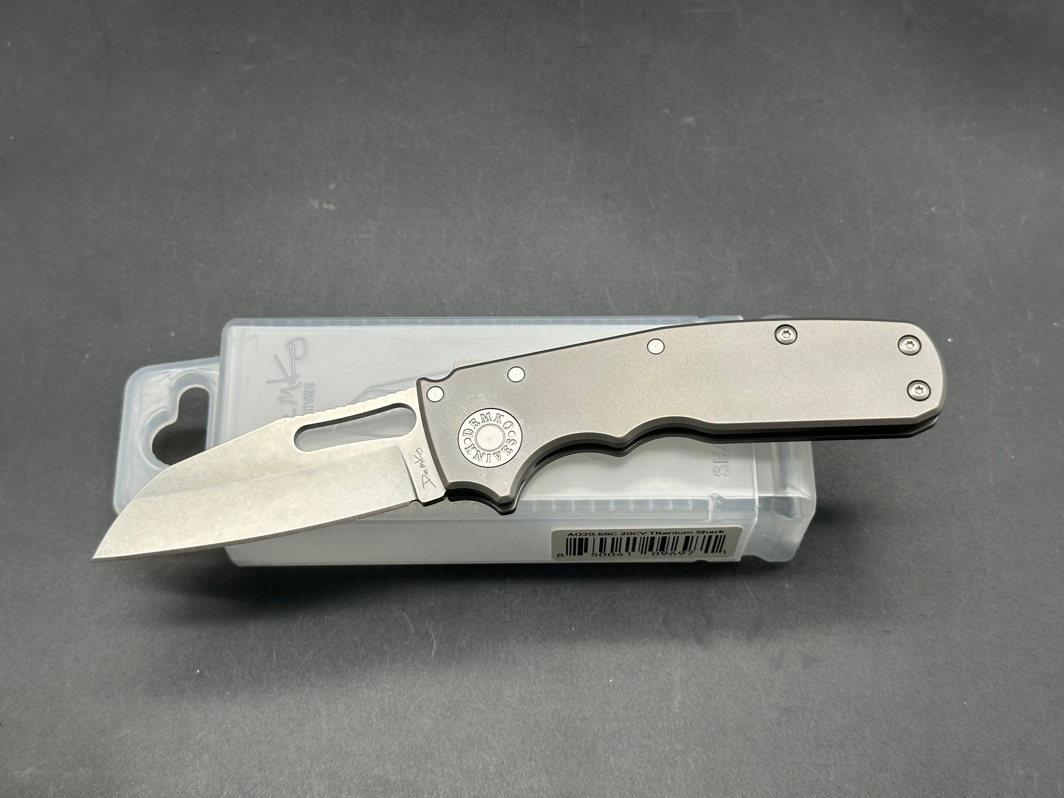 Demko Shark Cub 20CV Folding Knife - Shark Foot Blade, Smooth Titanium Handle - EDC, Outdoor Survival, Camping & Tactical Gear