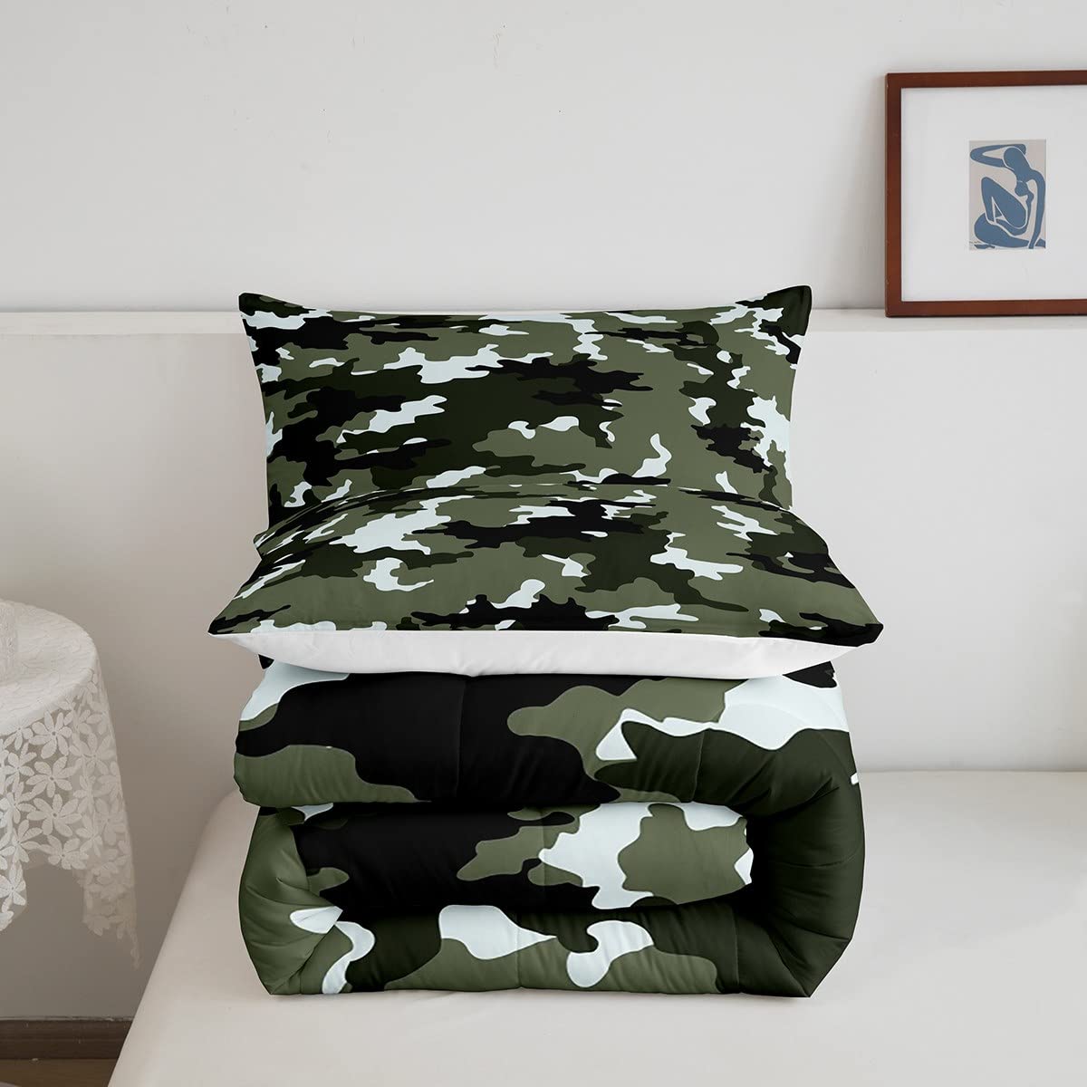 Feelyou Army Camouflage Comforter Set for Kids & Teens - Boys Military Bedding Set with 2 Pillowcases, Queen Size 3Pcs (Army Green) - Perfect for Boys' Room Decor, Camping Theme Bedrooms & Military Enthusiasts