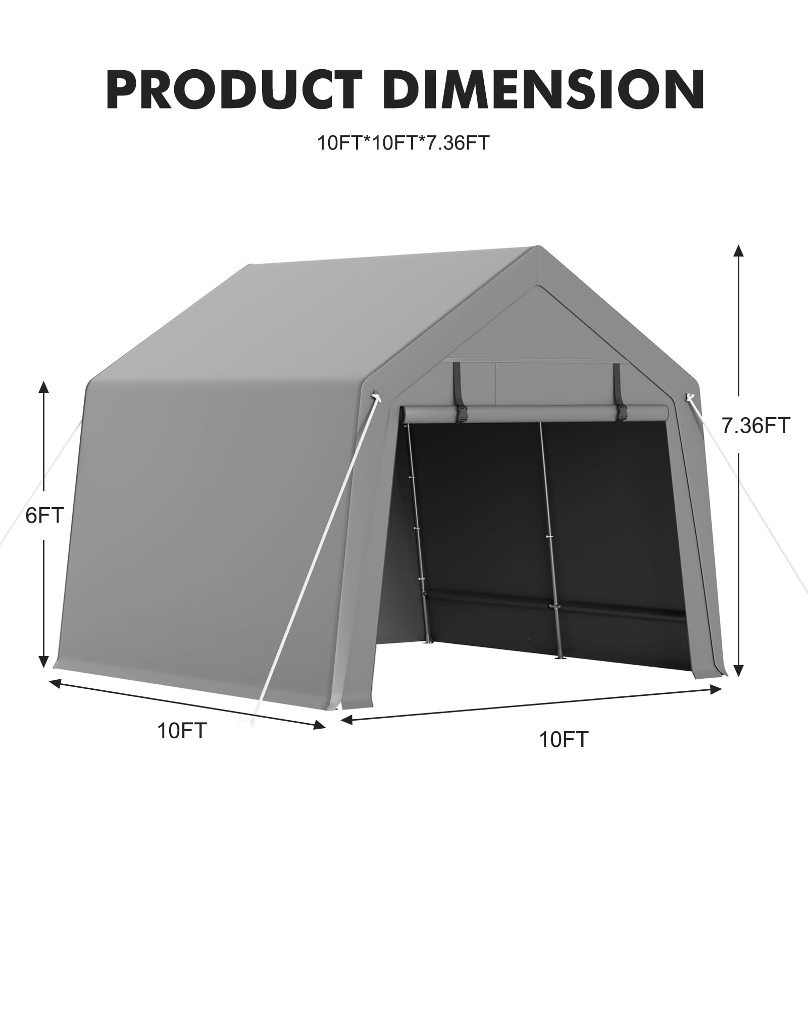 10x10 ft Heavy Duty Waterproof Carport Storage Shed with 2 Roll-up Zipper Doors - Shelter Logic Canopy for ATV, Motorcycle, Bike & Garden Tools - Perfect for Outdoor Vehicle Protection, Firewood Storage & Backyard Organization