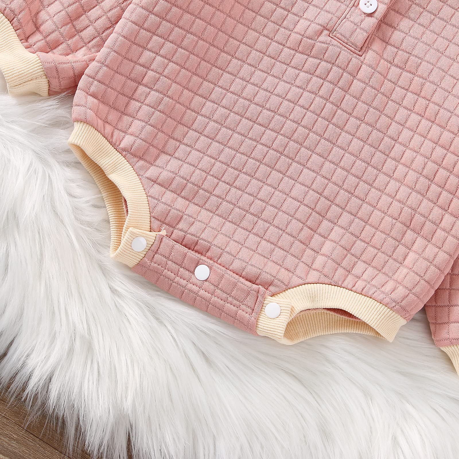 Emmababy Baby Boy & Girl Waffle Knit Jumpsuit - Long Sleeve Button Romper, Oversized Sweater for Infants | Cozy Fall Outfit for Playdates & Family Photos