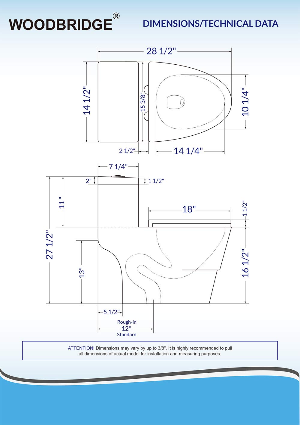 WOODBRIDGEE One Piece Toilet with Soft-Close Seat - Chair Height ADA Comfort, 1.28 GPF Dual Flush Water-Saving Design, 1000g MaP Flushing Power with Chrome Push Button (Model T0001-CH, White) - Perfect for Modern Bathrooms & Water-Efficient Homes