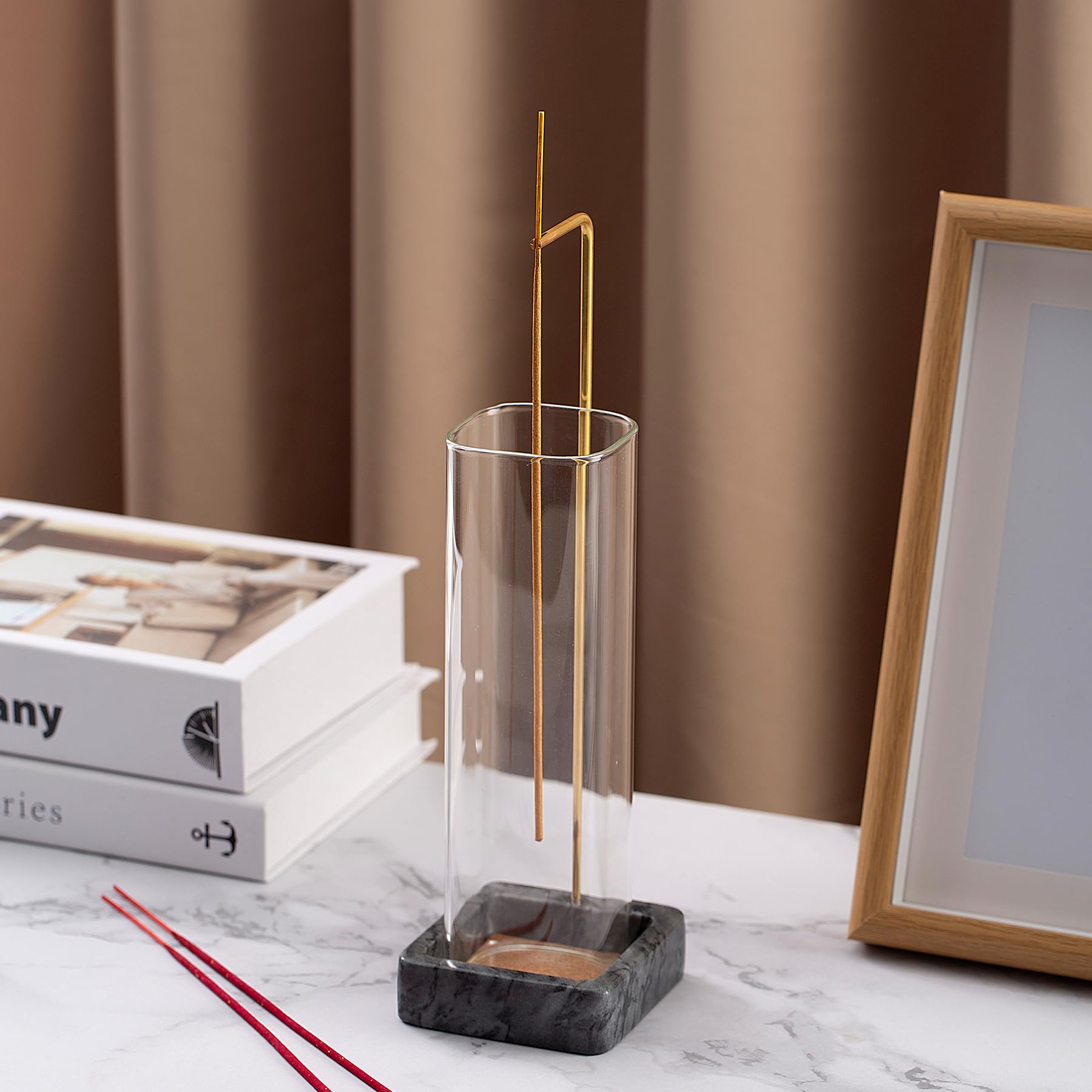 Premium Marble Incense Stick Holder - Anti-Ash Flying Brass Burner for Meditation, Yoga & Aromatherapy - Elegant Black Home Decor for Relaxation & Spiritual Practice