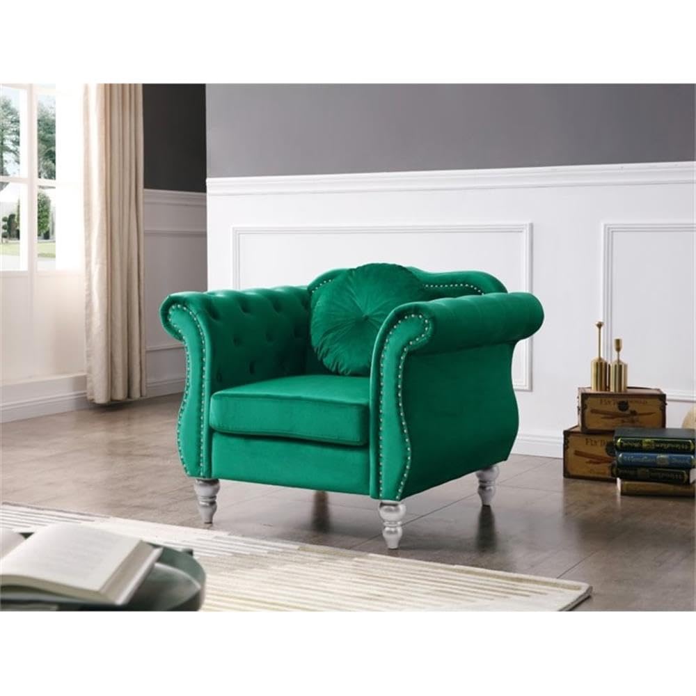 Luxury Hollywood Velvet Accent Chair in Emerald Green - Mid-Century Modern Living Room Furniture for Home Decor & Lounge Seating