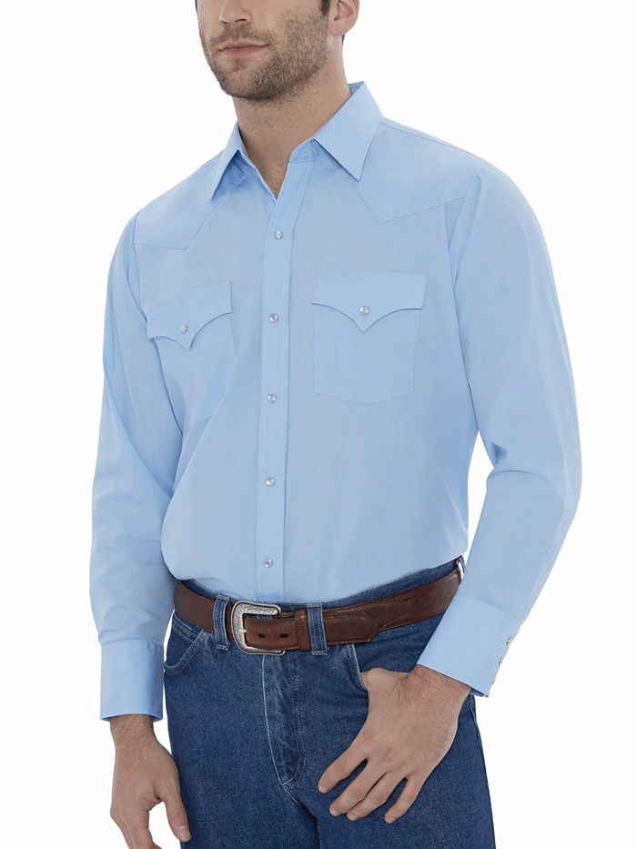 Ely Cattleman 15201905 82 Men's Long Sleeve Solid Western Shirt - Light Blue - Perfect for Rodeo, Country Music Festivals & Western Style Fashion