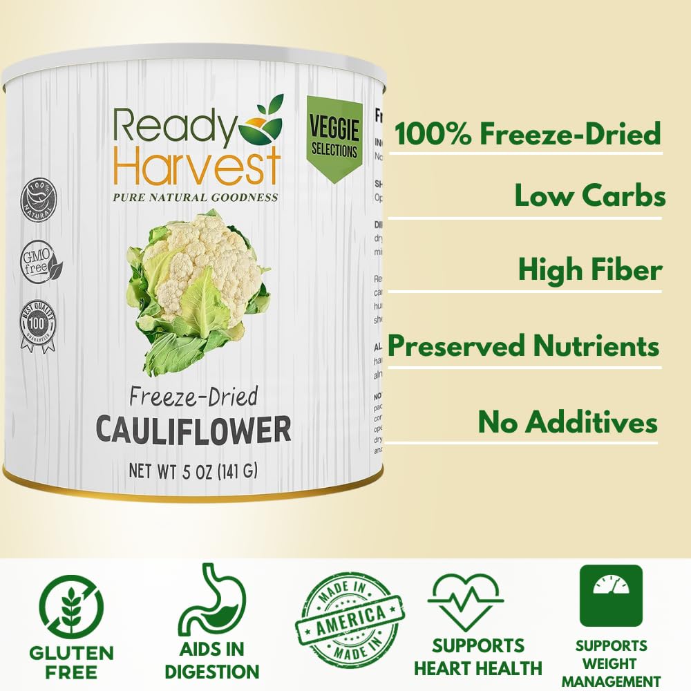Freeze-Dried Whole Cauliflower in #10 Can | Emergency Food Storage, Camping & Survival Supplies | 25-Year Shelf Life | 6-Pack | Perfect for Prepping, Outdoor Adventures & Long-Term Food Preservation