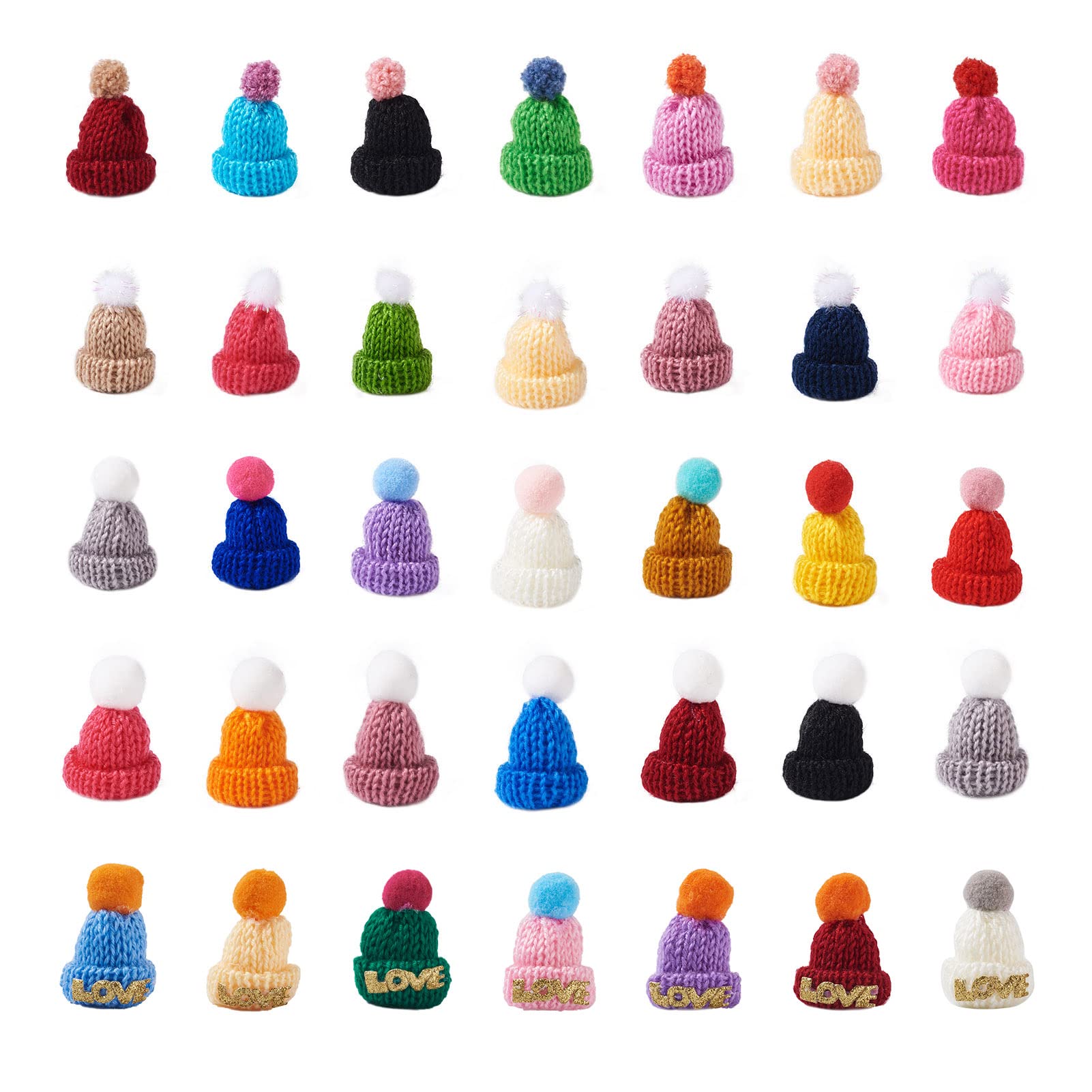 100Pcs Mini Knitting Hats Assorted Colors - Tiny Doll Yarn Hats for DIY Christmas Ornaments, Craft Making - Perfect for Holiday Decorations, Gift Wrapping, and Handmade Doll Accessories