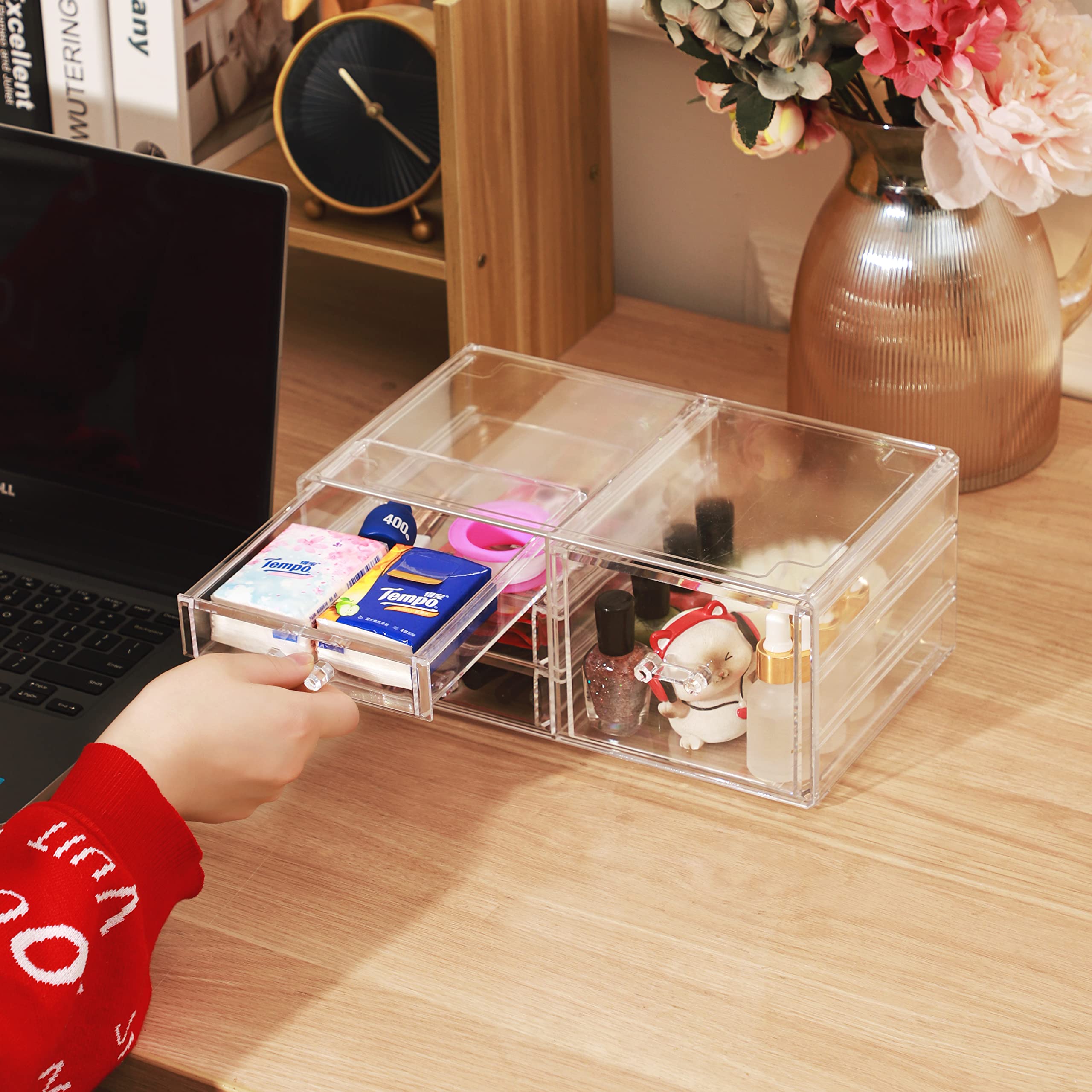 2-Pack Clear Acrylic Stackable Storage Drawers - 6-Tier Desktop Organizer for Vanity, Office, Jewelry, Hair Accessories & Beauty Products | Perfect for Makeup, Skincare & Small Item Organization