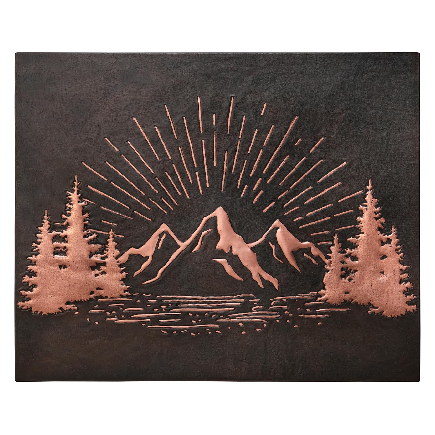 Handmade Copper Kitchen Backsplash Tile - Rising Sun Mountain Scene Wall Decor for Indoor & Outdoor Use | Nature-Inspired Black Copper Backsplash Panel for Modern Kitchens, Bathrooms & Patios