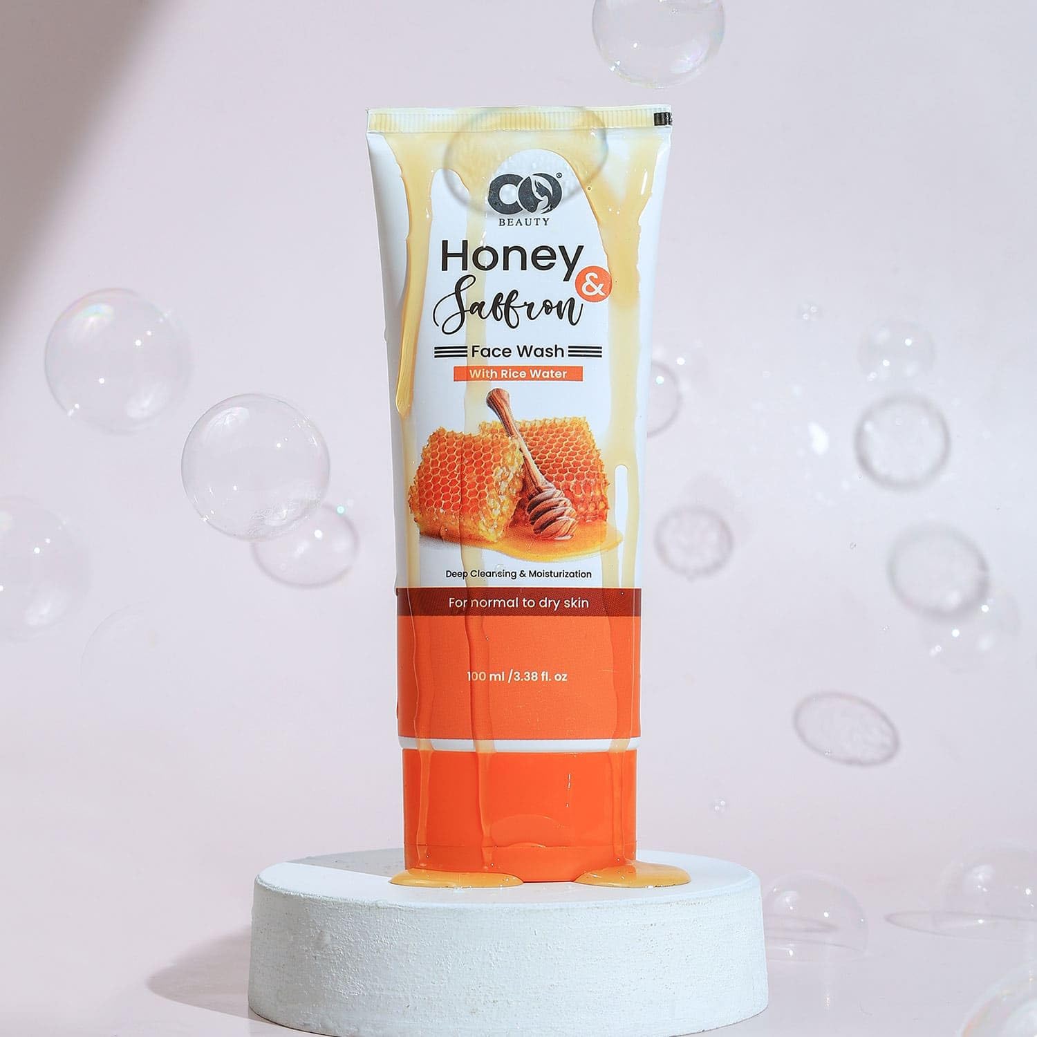 CO BEAUTY Saffron Honey Face Wash with Rice Water - Natural Daily Facial Cleanser for Glowing Skin | Brightening & Nourishing Formula with Glycerin | 200ml (Pack of 2) | Perfect for Morning & Night Skincare Routine