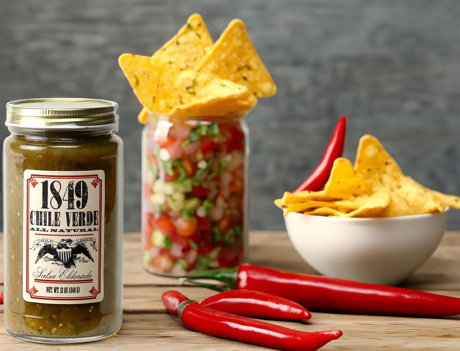 Authentic 1849 Gluten Free Chile Verde Salsa - 12 oz Jar | Mild Green Chili Sauce for Tacos, Nachos & Mexican Dishes | Vegan & Allergen-Free