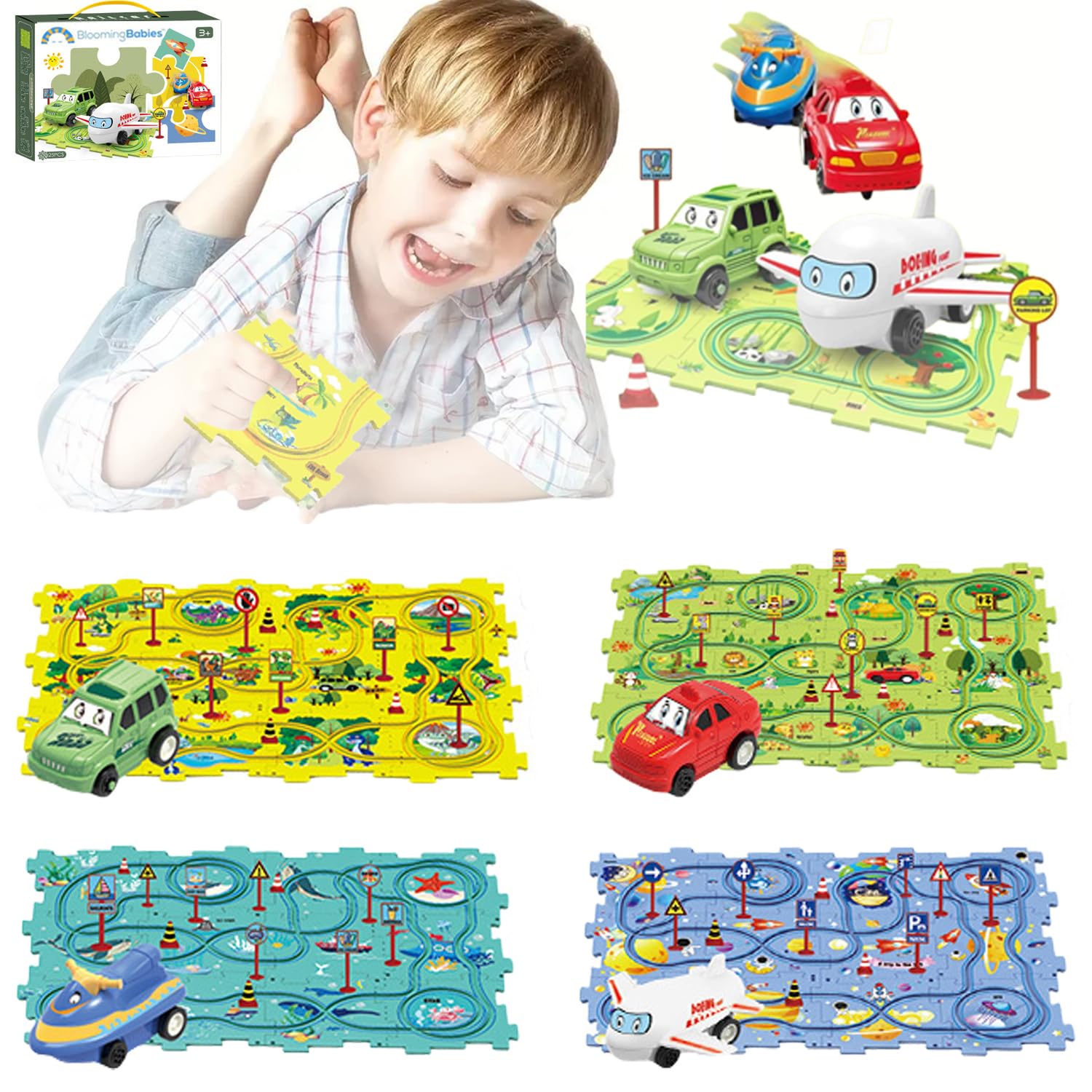Nukids Puzzle Racer Kids Car Track Set - 20/60/100 PCS Interlocking Race Track Toy for Boys & Girls Ages 3+ | STEM Learning Toy for Preschoolers | Perfect for Birthday Gifts, Indoor Play & Family Game Night (100 Pcs 4-Pack)