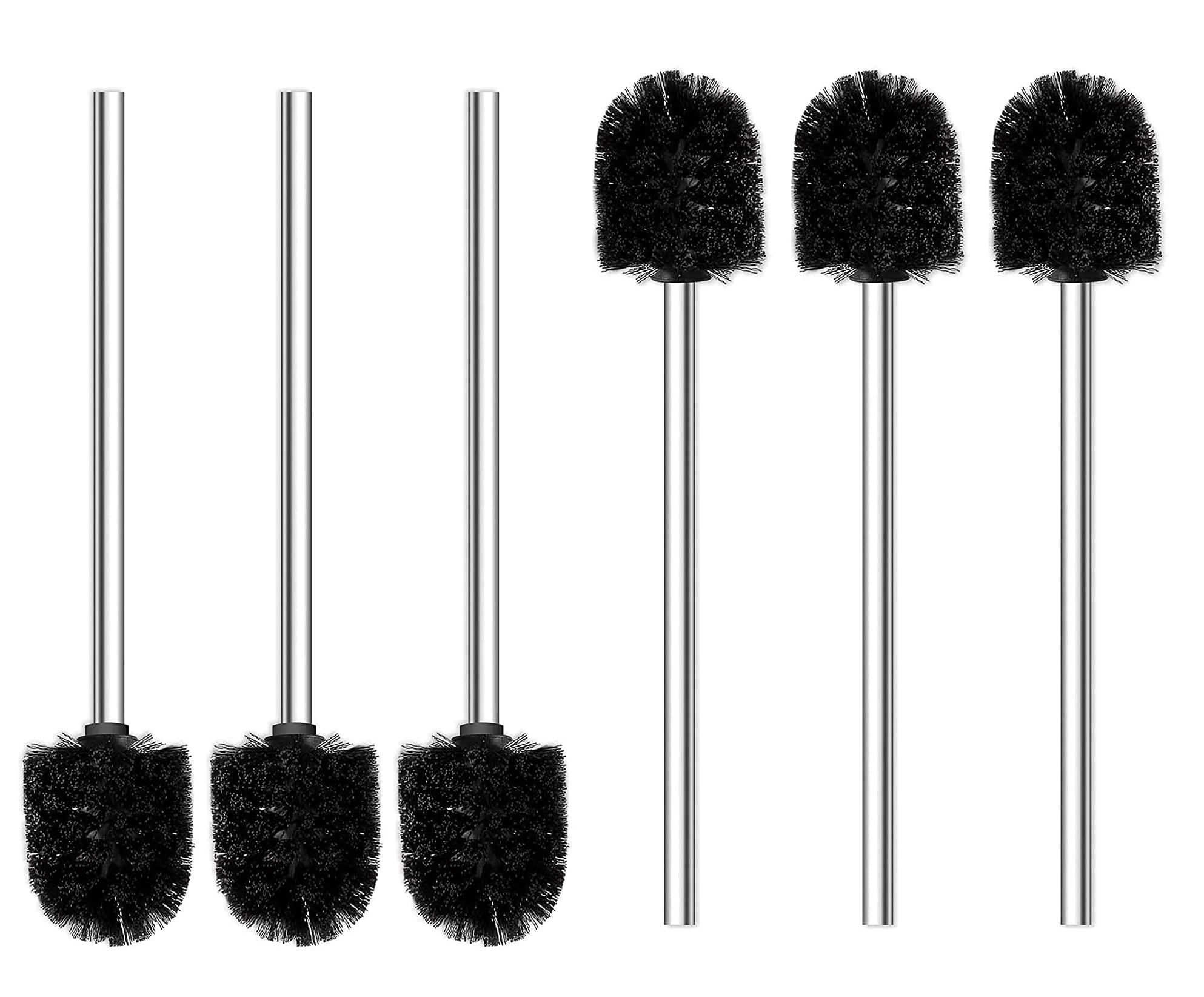 6-Pack Plastic Toilet Bowl Cleaning Brushes with Stainless Steel Handle - Durable Bathroom Scrubber for Deep Cleaning, Toilet Maintenance & Household Sanitation (Black) - Ideal for Home, Hotel & Commercial Restroom Use