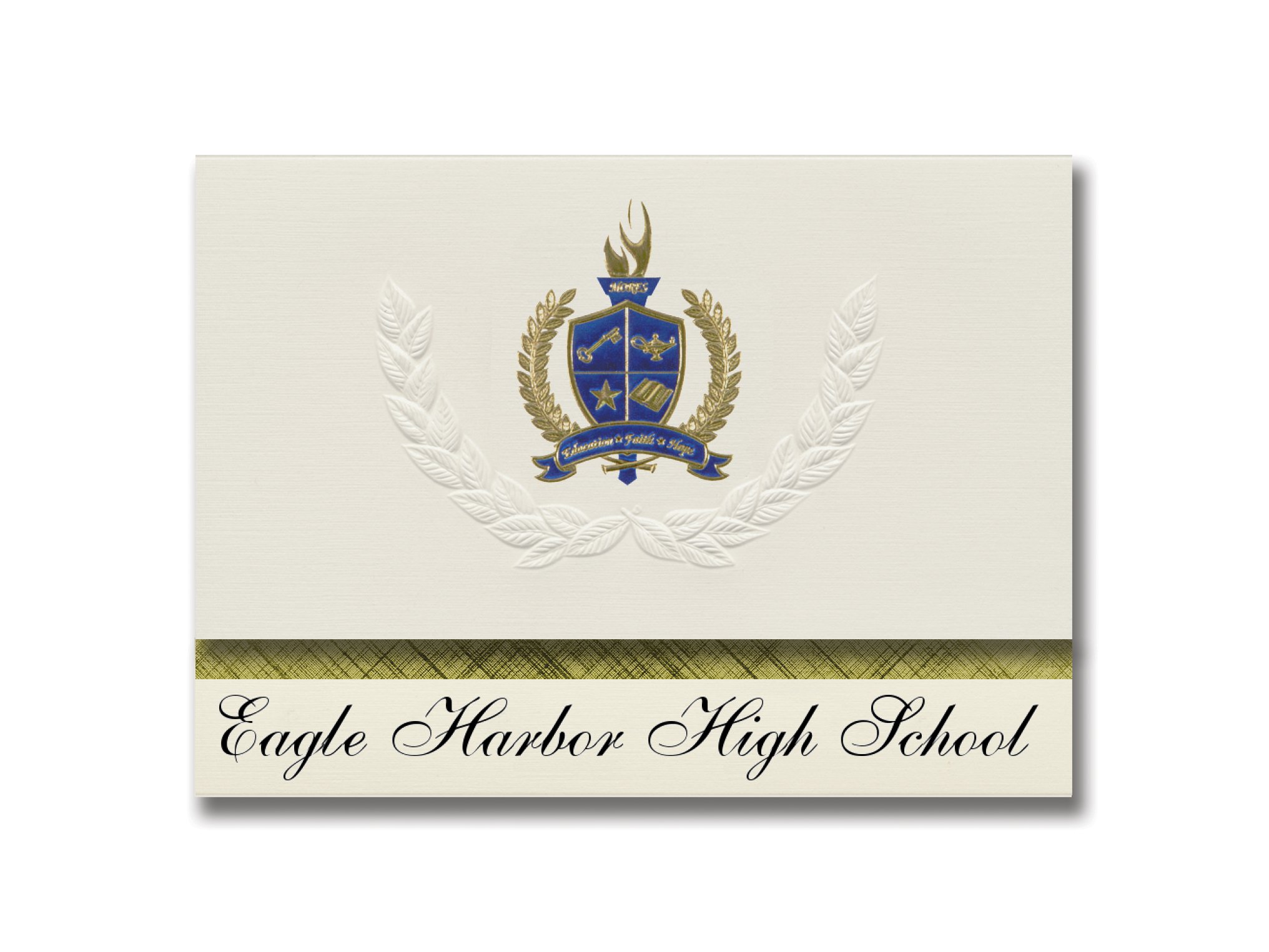 Eagle Harbor High School Graduation Announcements - Presidential Elite Pack of 25 with Gold & Blue Metallic Foil Seal | Bainbridge Island WA Commencement Cards for College-Bound Students & Proud Families