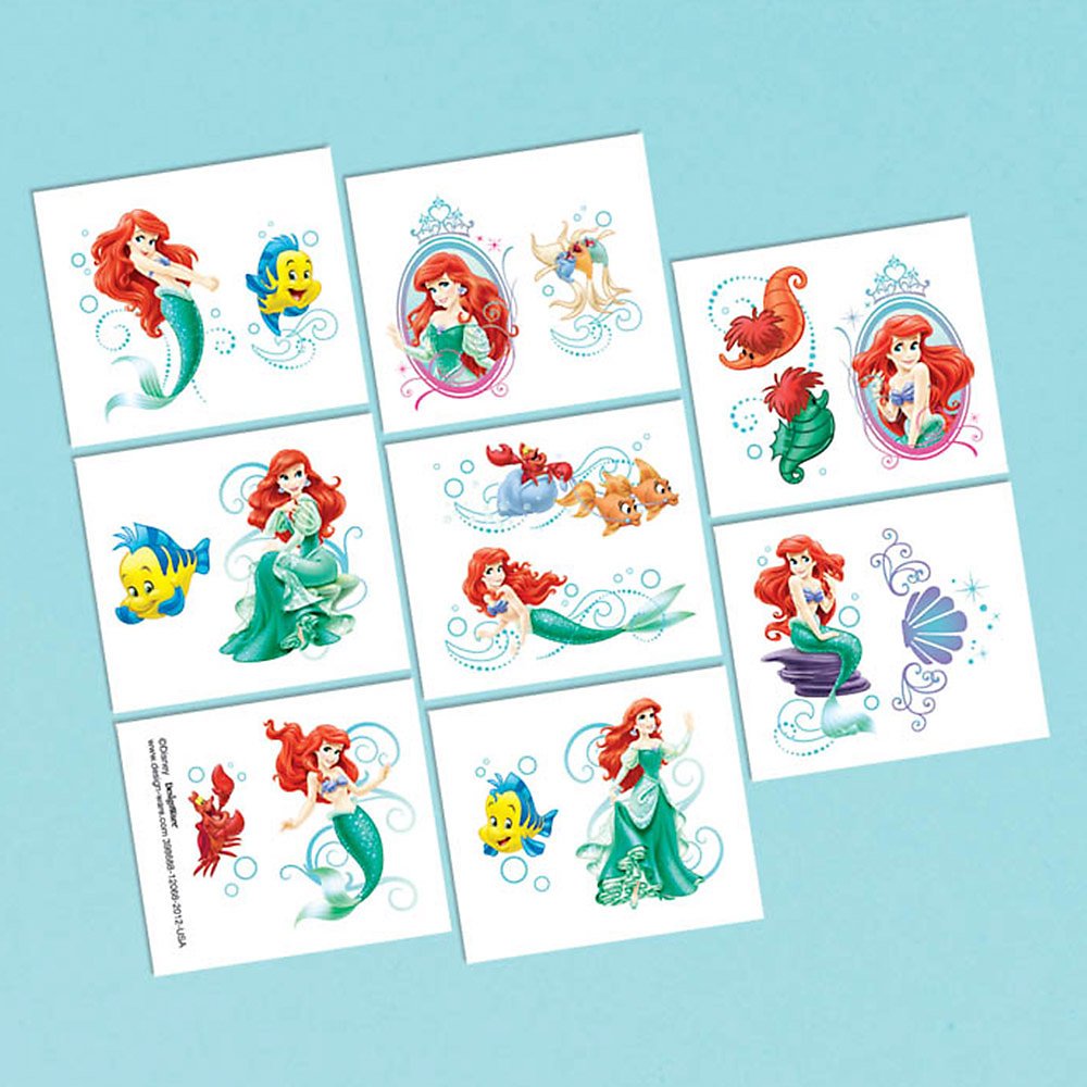 amscan Little Mermaid Temporary Tattoos (16 Pack) - Under The Sea Party Favors, Birthday Decorations, Kids Costume Accessories for Mermaid Themed Parties & Ocean Adventures