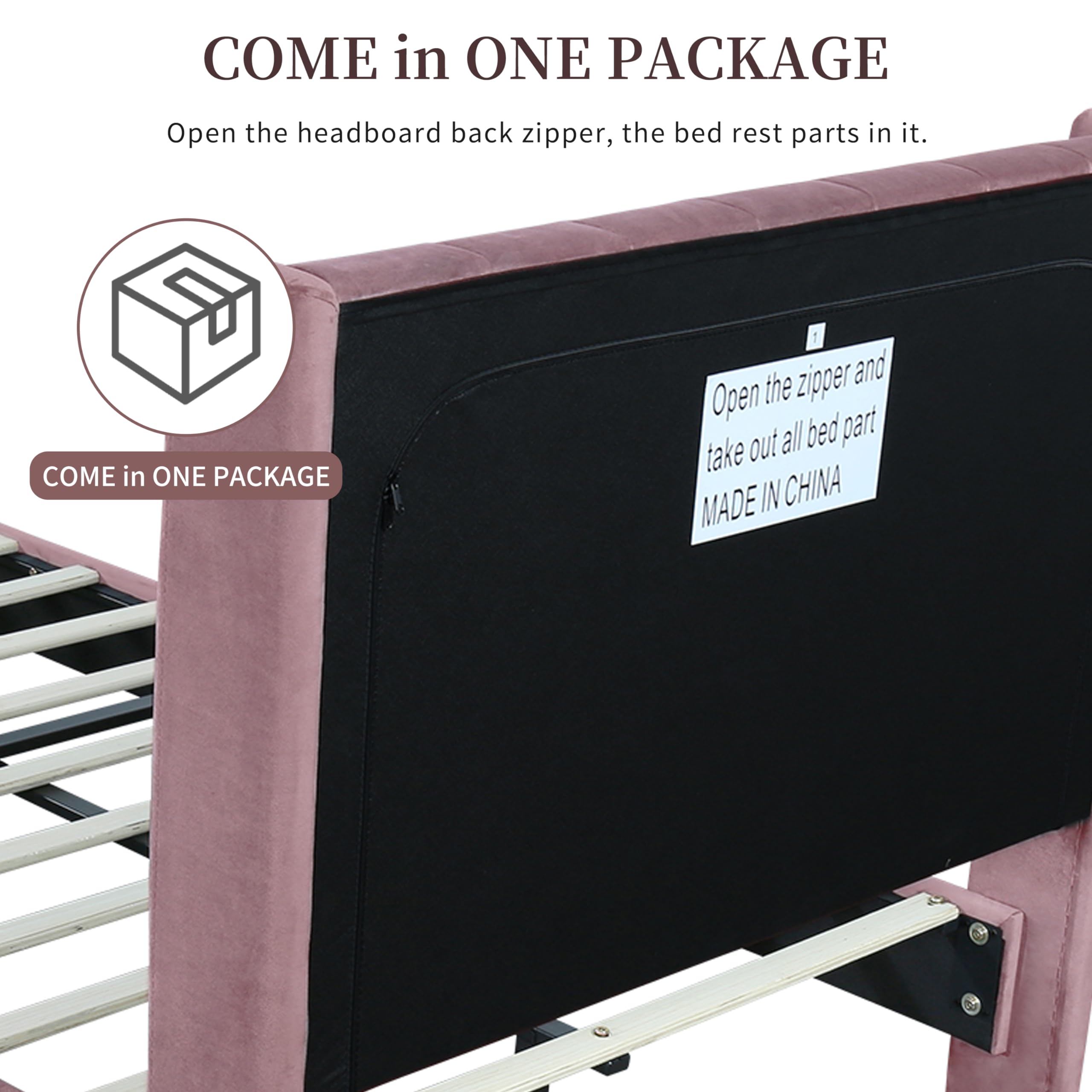Pink Upholstered Platform Bed Frame - Full Size, No Box Spring Needed for Bedroom