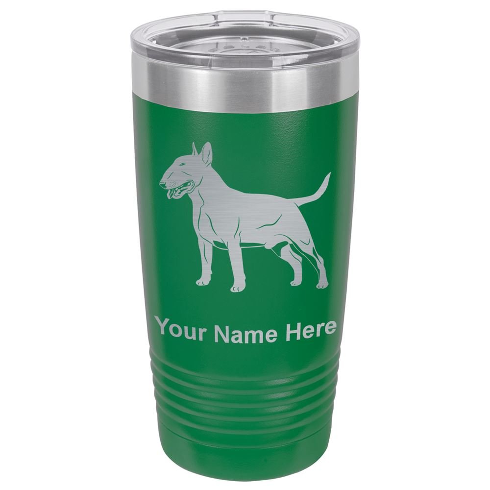 LaserGram 20oz Vacuum Insulated Stainless Steel Tumbler Mug with Lid - Custom Engraved Bull Terrier Dog Design, Leakproof & Sweatproof, Keeps Drinks Hot/Cold for Hours - Perfect for Coffee, Tea, Water, Hiking, Camping & Office Use (Green)