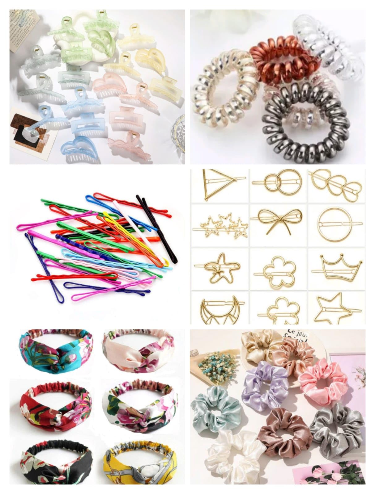 Snowpearl 30-Piece Stylish Hair Accessories Set - Bobby Pins, Satin Scrunchies, Spiral Bands, Gold Clips, Headbands & Claw Clips for Women & Girls | Perfect for School, Work, Parties & Everyday Styling
