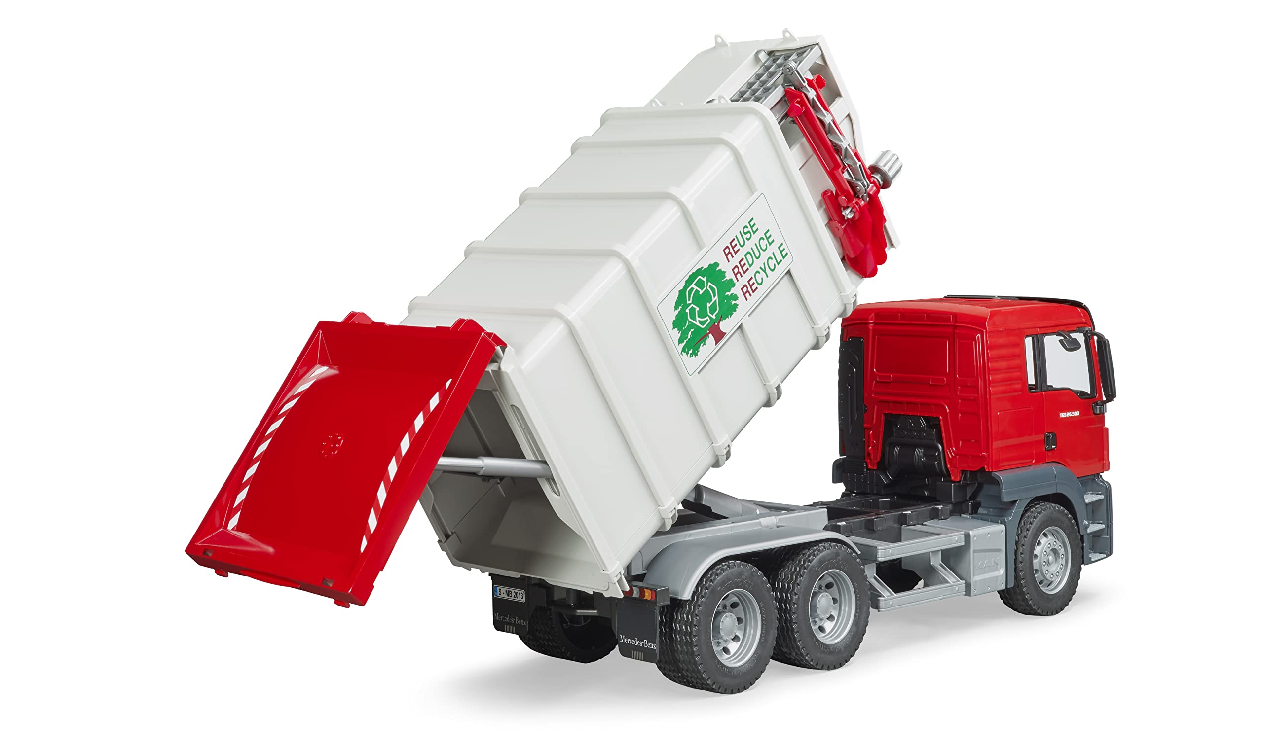 Bruder MAN TGS Side Loading Garbage Truck Toy - 1:16 Scale Realistic Construction Vehicle for Kids - Perfect for Pretend Play, Collectors & Construction Themed Birthday Gifts