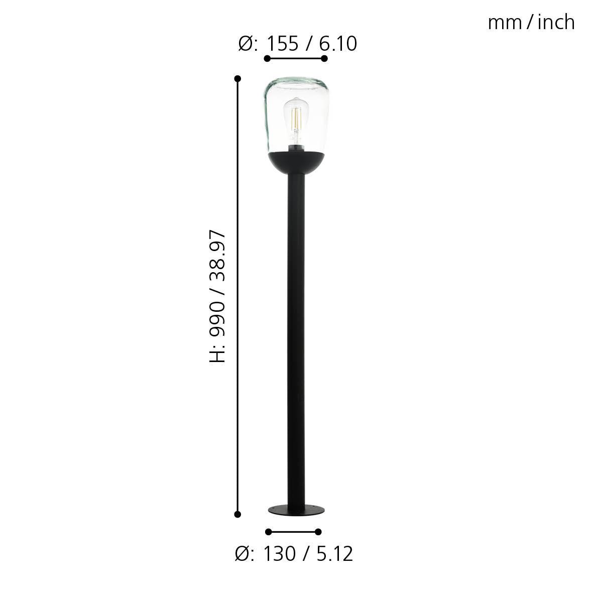 Eglo Donatori IP44 Black Aluminum Outdoor Post Light with Glass Shade - Weatherproof Garden, Patio, and Pathway Lighting for Home & Landscape