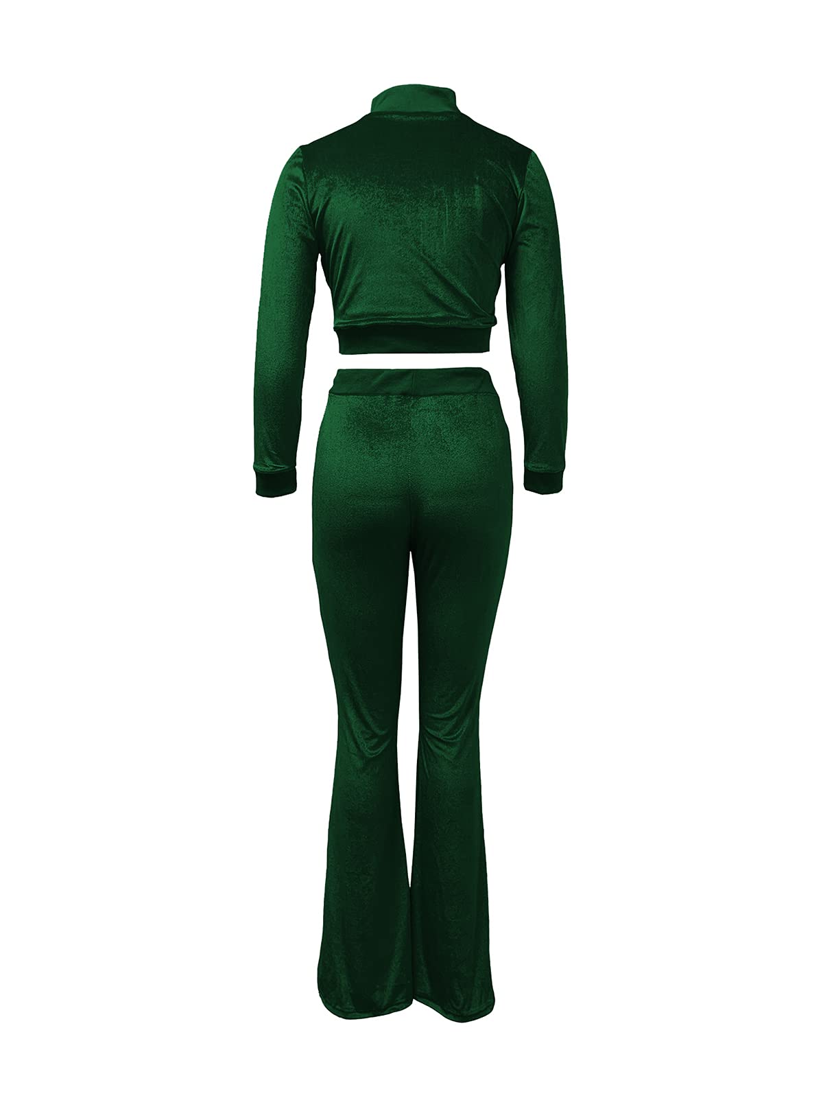 JURIS Women's 2-Piece Velour Tracksuit Set - Long Sleeve Zip Crop Top & Flare Pants | Soft Lounge Wear for Yoga, Gym, and Casual Outfits