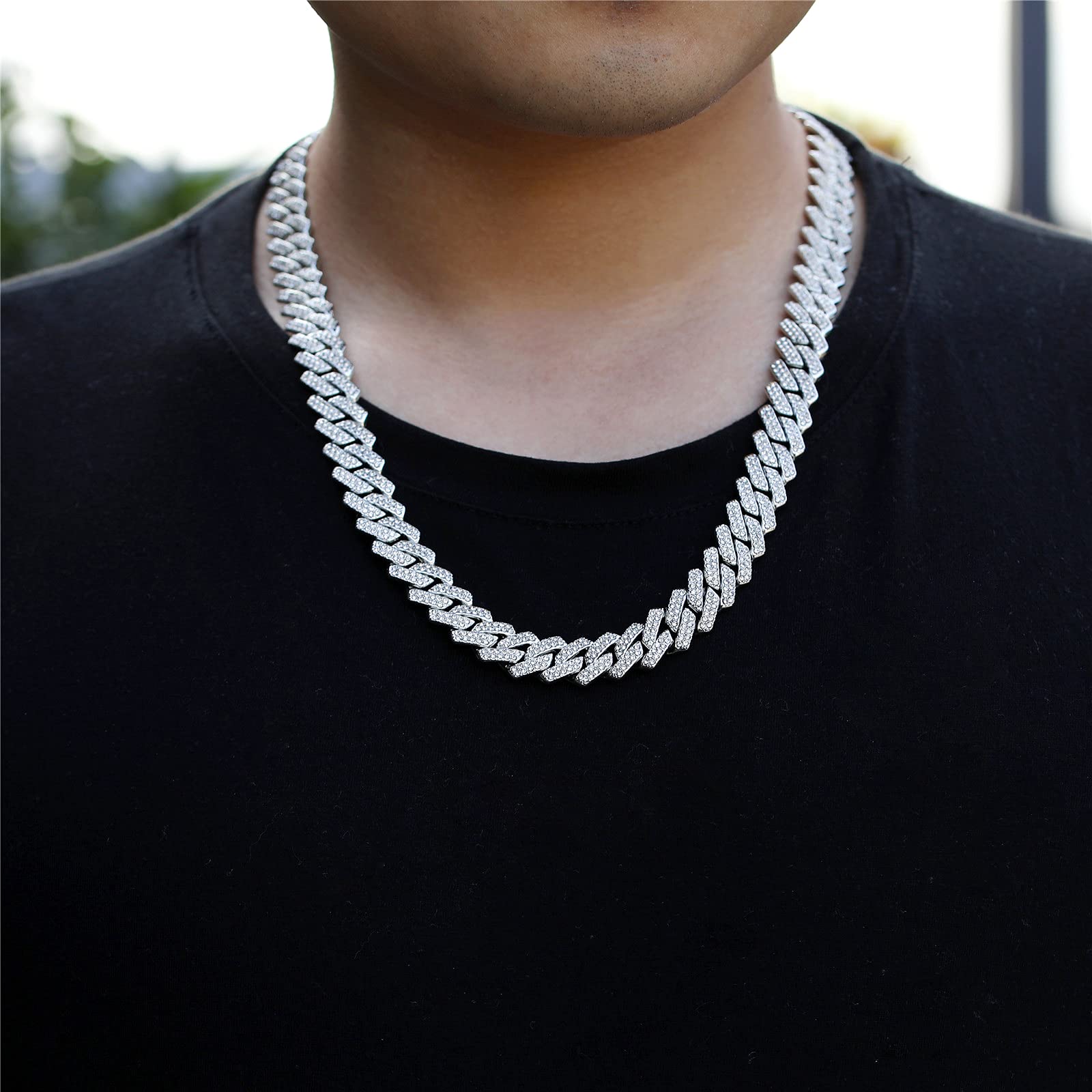 Saintda Cuban Link Chain for Men & Women - Iced Out Silver, Gold & Rose Gold Miami Cuban Necklace - Bling Diamond Hip Hop Jewelry with Gift Box - Perfect for Parties, Gifts & Hip Hop Fashion