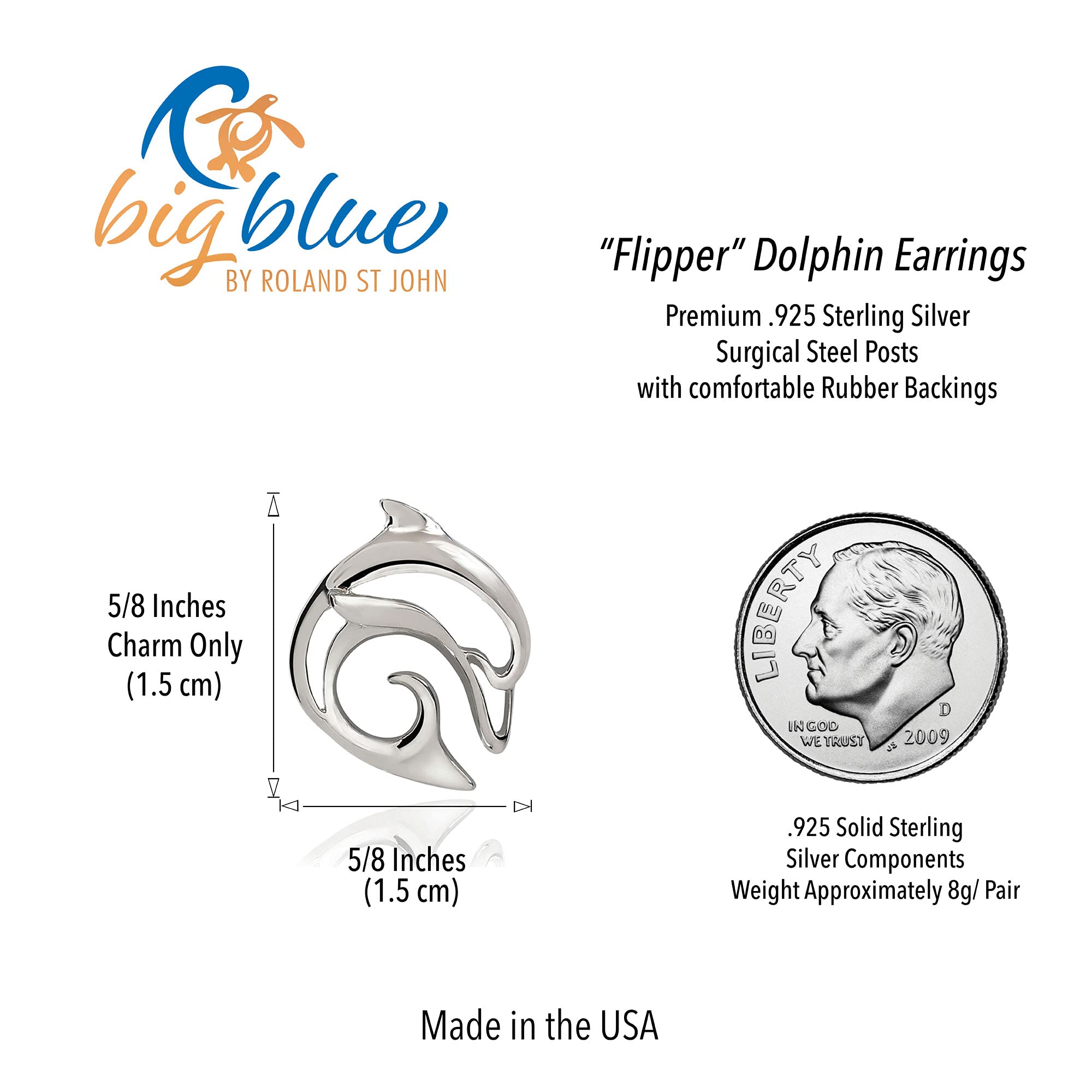 Dolphin Stud Earrings for Women - Sterling Silver Dolphin Charm Earrings, Perfect Gifts for Scuba Divers & Ocean Lovers | Ideal for Beach Vacations, Marine-Themed Parties & Everyday Wear